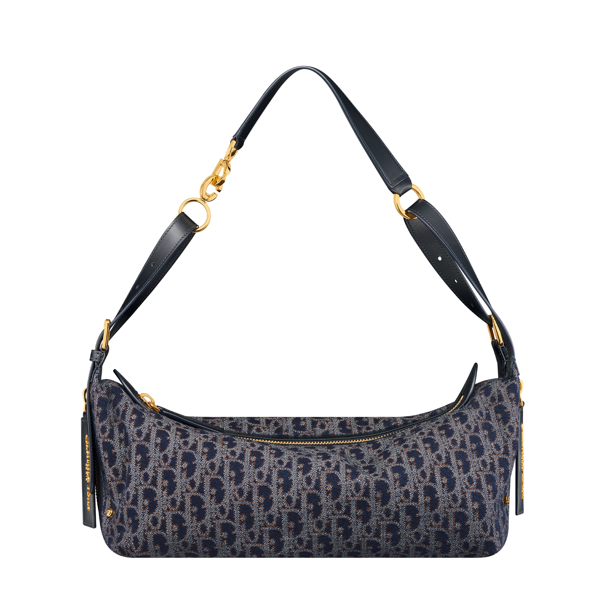 Medium D-Journey Bag Blue and Tobacco Brown Dior Oblique Denim with Contrasting Topstitching E01