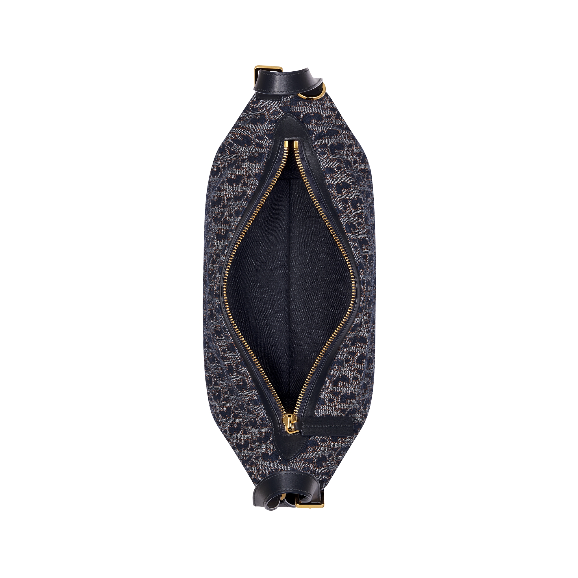 Medium D-Journey Bag Blue and Tobacco Brown Dior Oblique Denim with Contrasting Topstitching E06