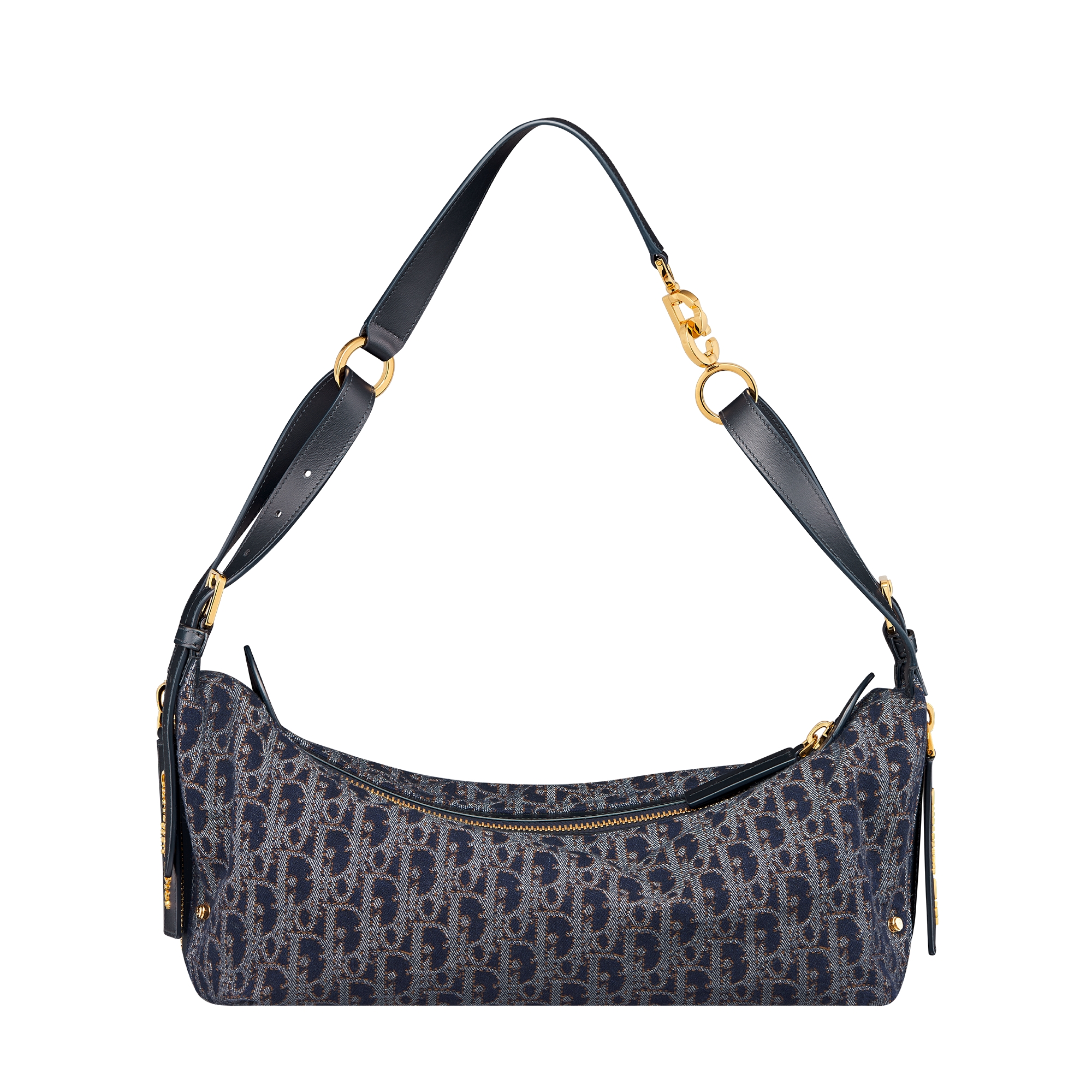 Medium D-Journey Bag Blue and Tobacco Brown Dior Oblique Denim with Contrasting Topstitching E08