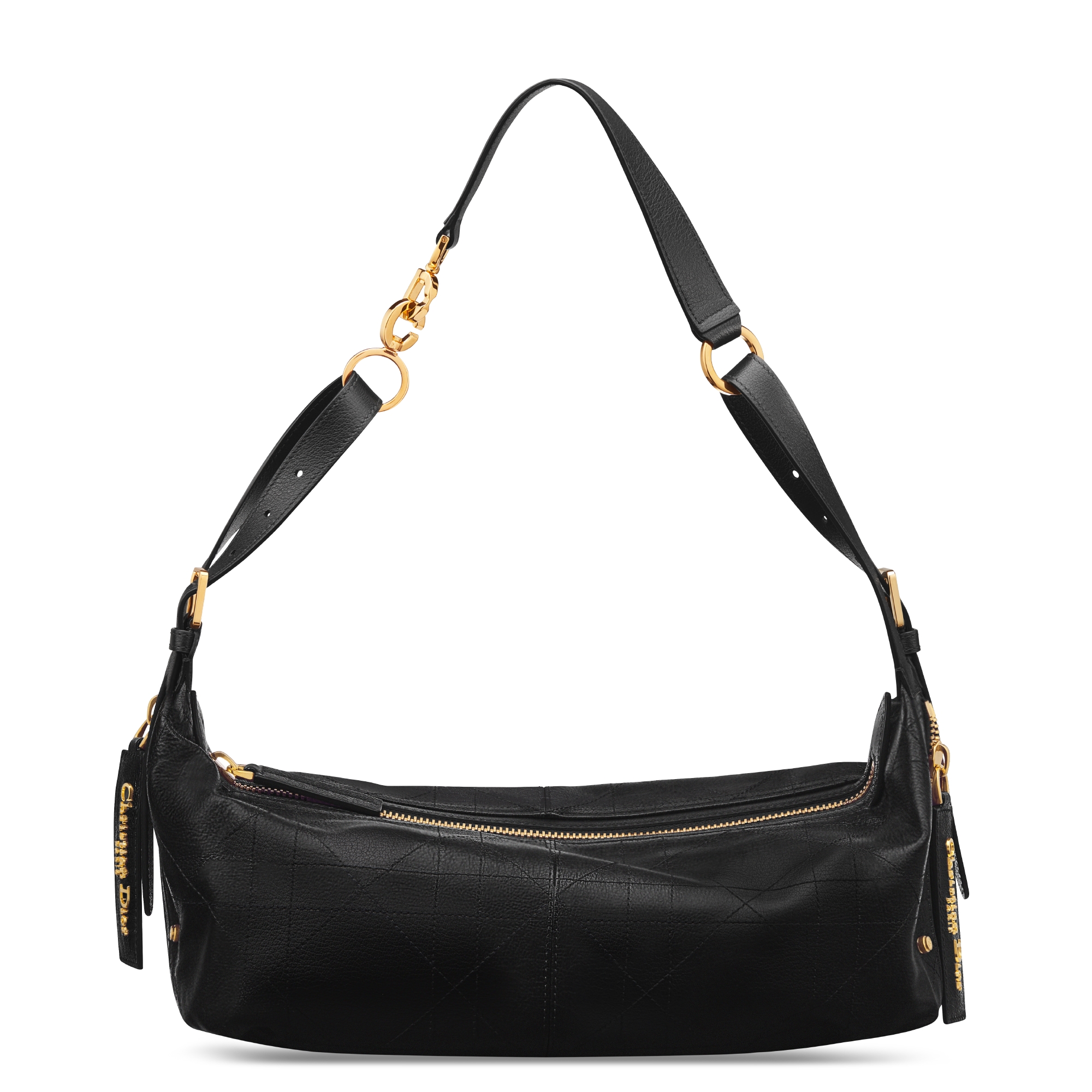 粒面小牛皮 D-Journey 中型包 黑色平面 Macrocannage 大籐格紋 E01