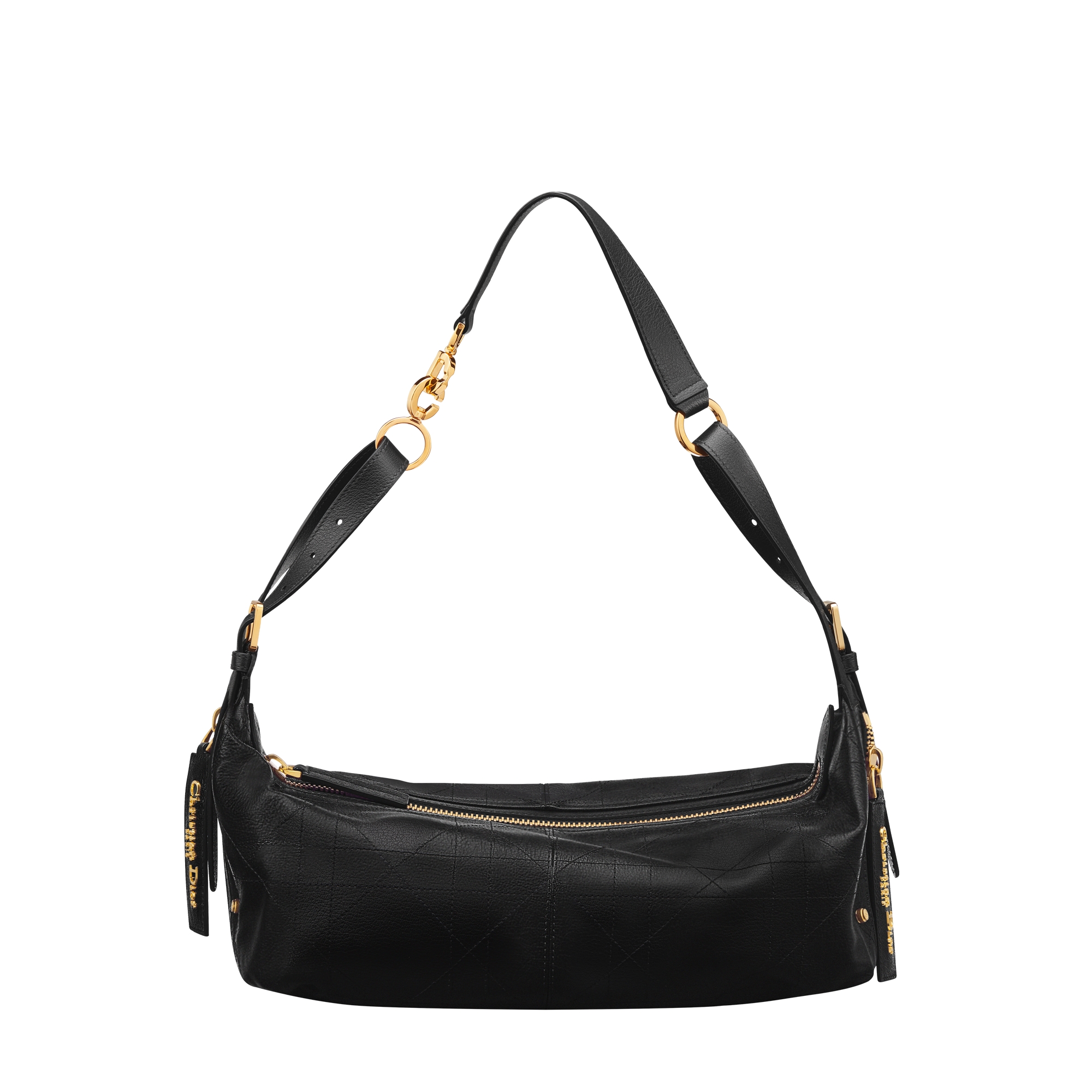 Medium D-Journey Bag in Grained Calfskin Black Flat Macrocannage E01