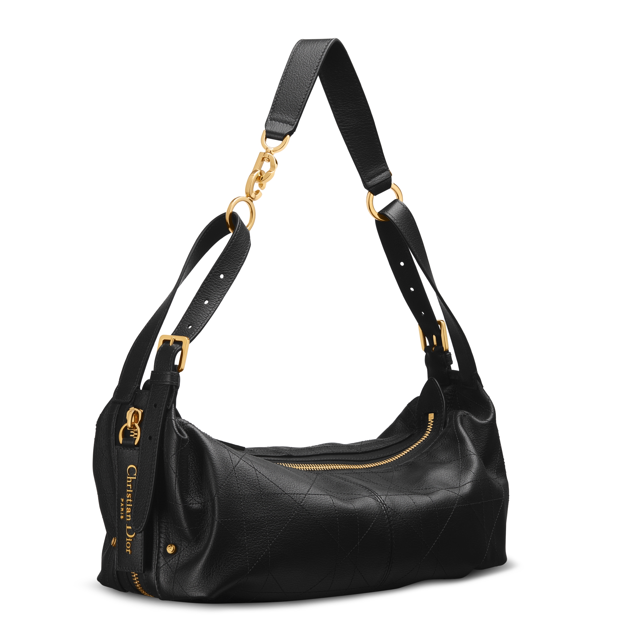 Medium D-Journey Bag in Grained Calfskin Black Flat Macrocannage E03