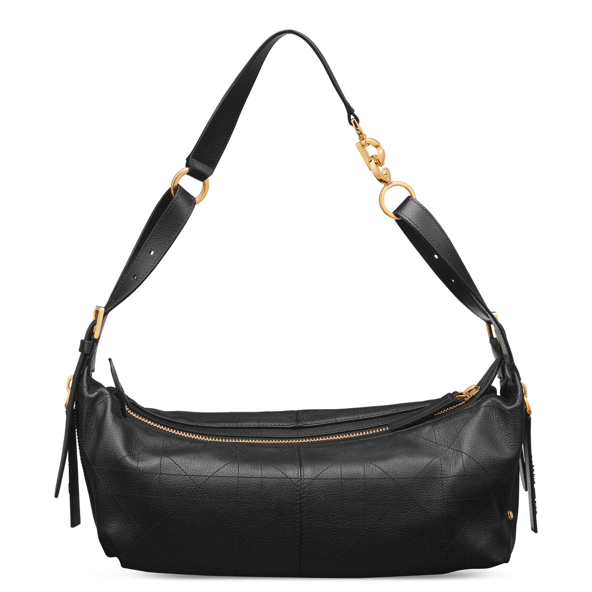 粒面小牛皮 D-Journey 中型包 黑色平面 Macrocannage 大籐格紋 E08