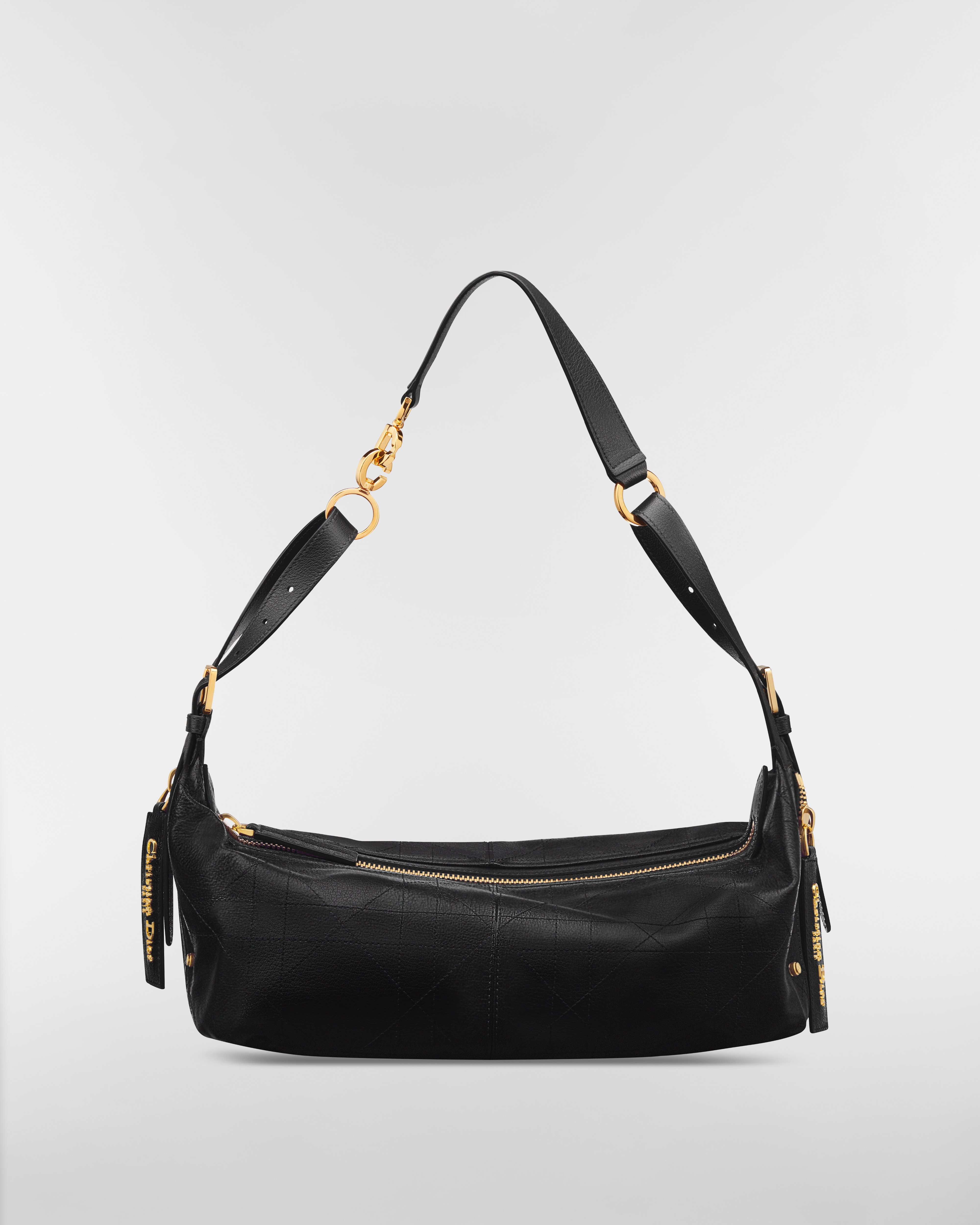 D-Journey 그레인 송아지 가죽 미디엄 백 블랙 플랫 매크로까나쥬 E01