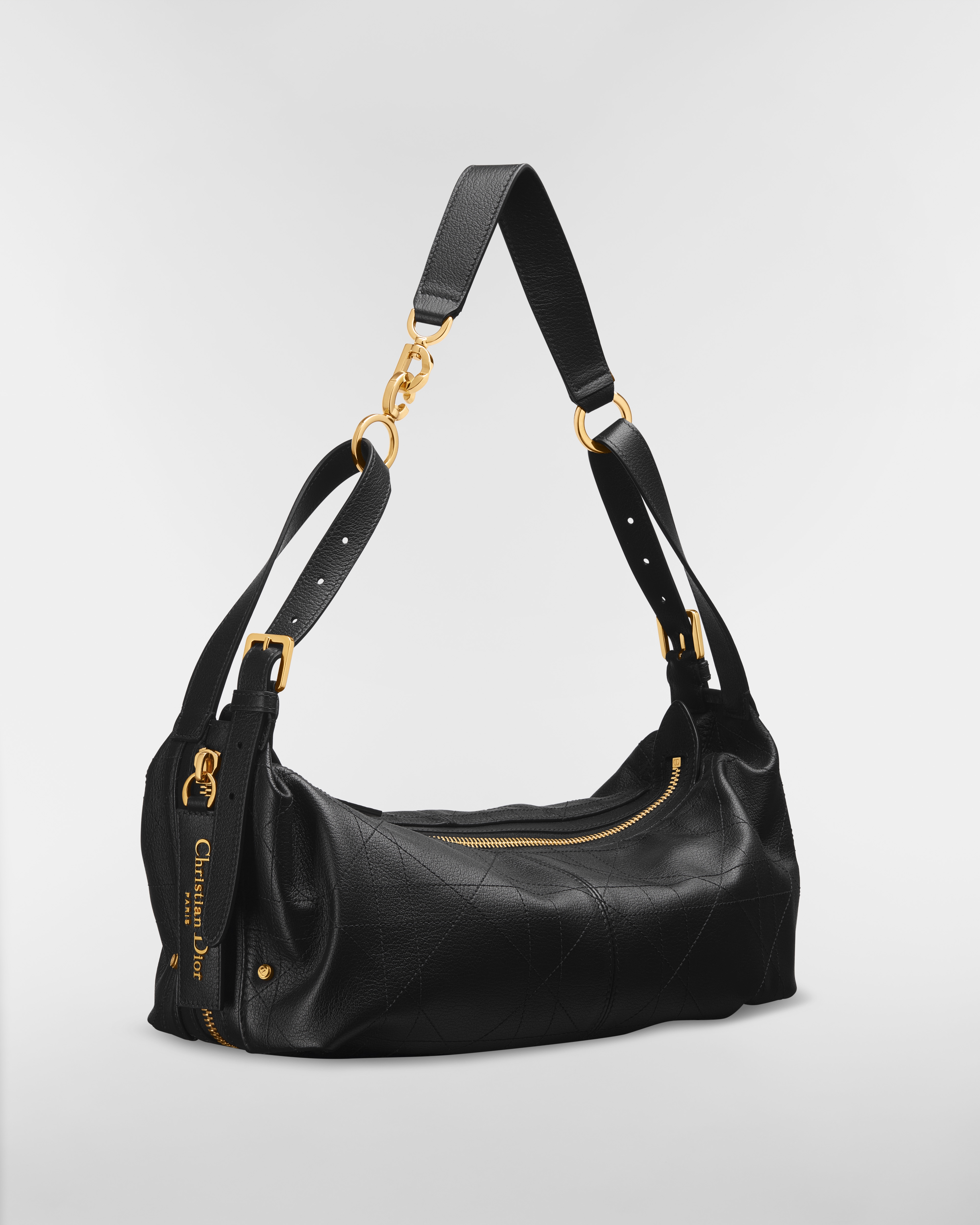 Medium D-Journey Bag in Grained Calfskin Black Flat Macrocannage E03