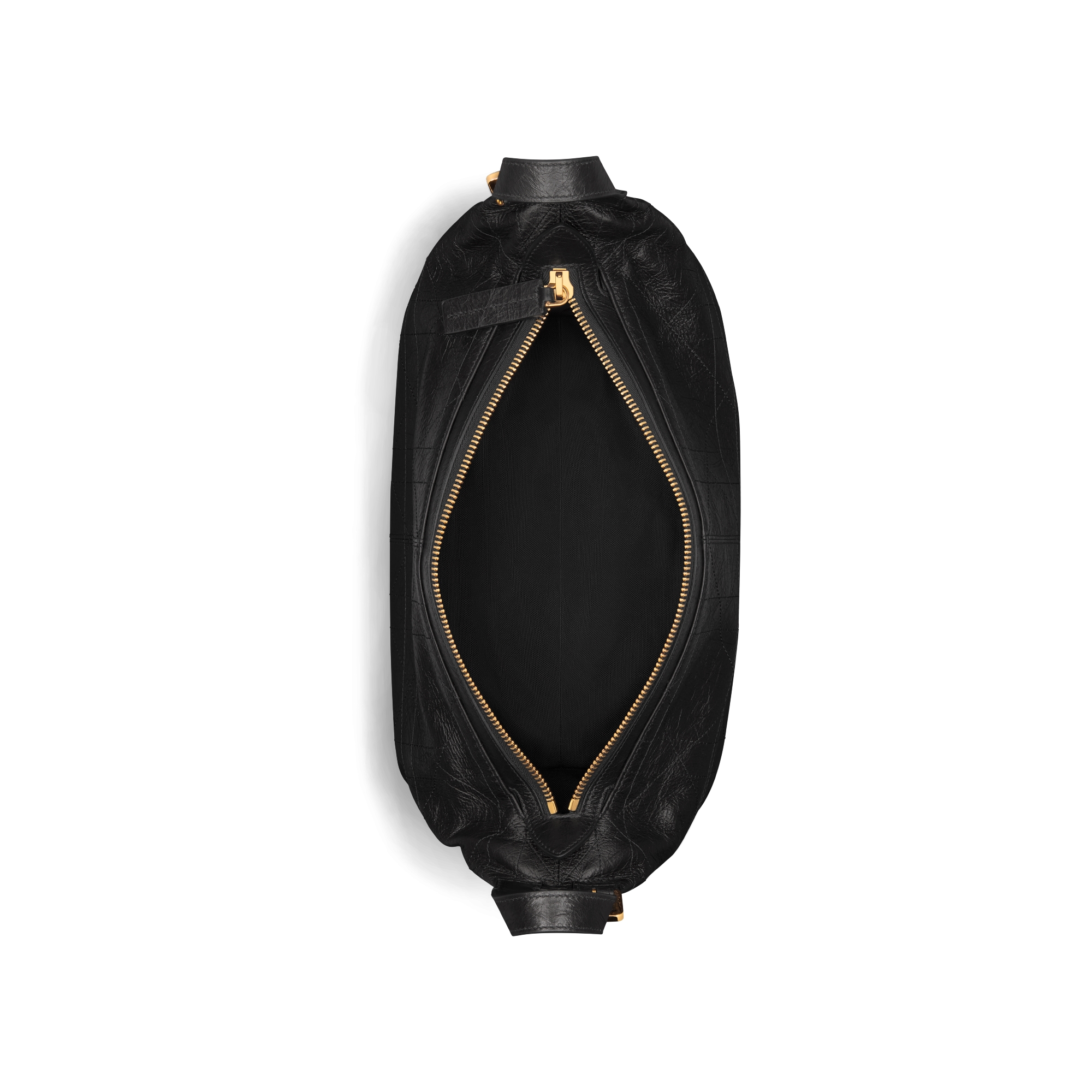 Bolso mediano D-Journey de piel de becerro craquelada Flat Macrocannage negro E06