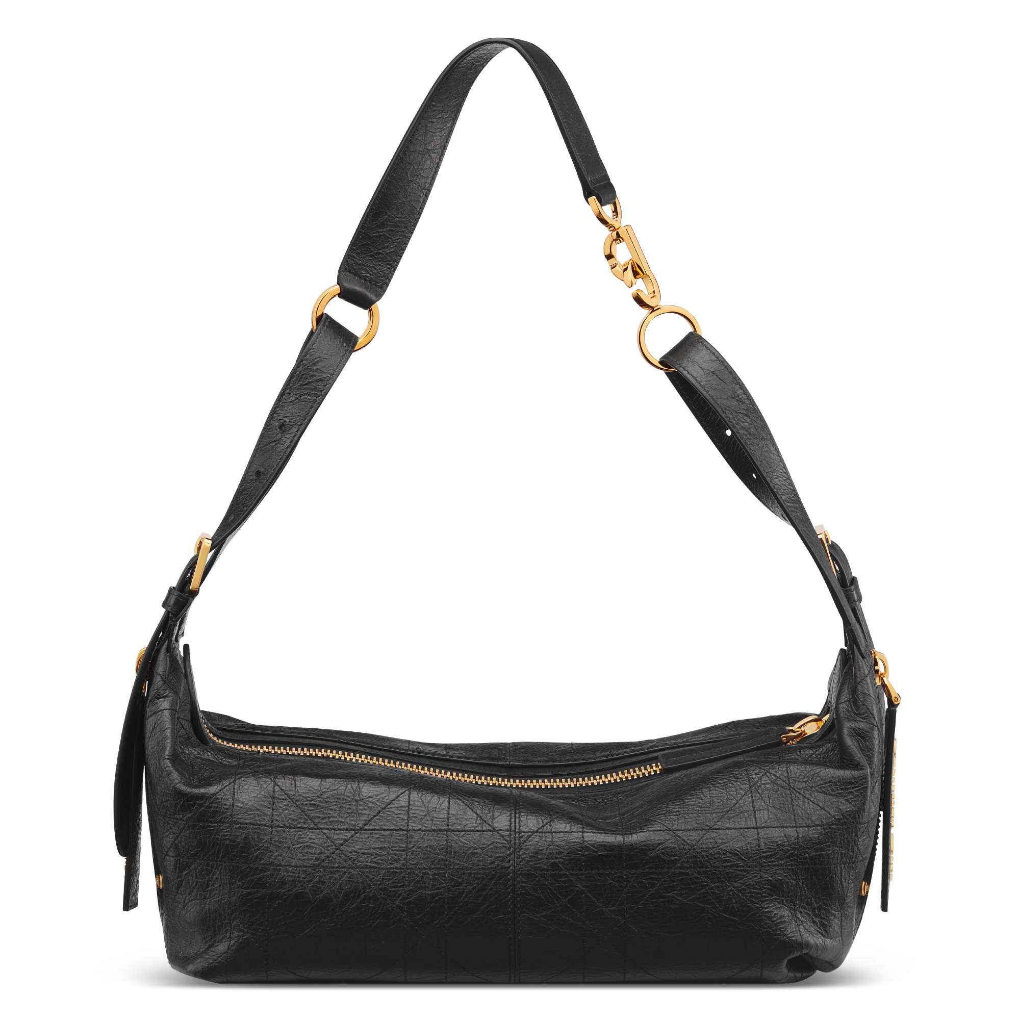 Bolso mediano D-Journey de piel de becerro craquelada Flat Macrocannage negro E08