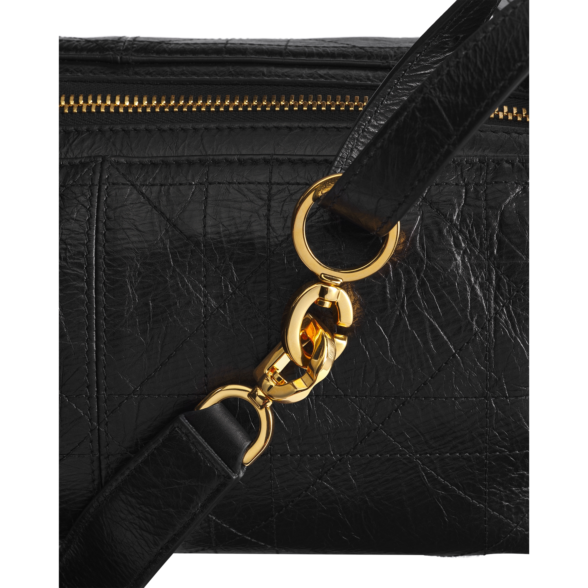Medium D-Journey Bag in Crinkled Calfskin Black Flat Macrocannage E09