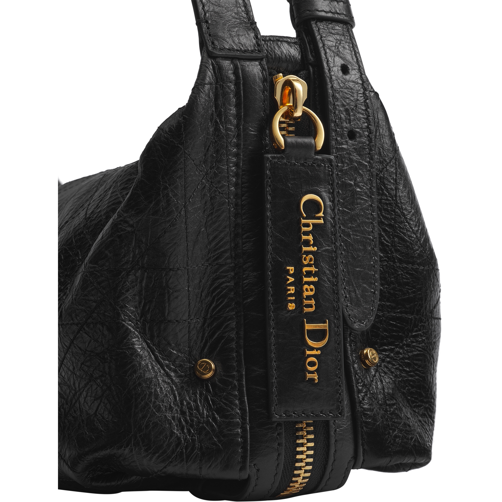 Medium D-Journey Bag in Crinkled Calfskin Black Flat Macrocannage E10