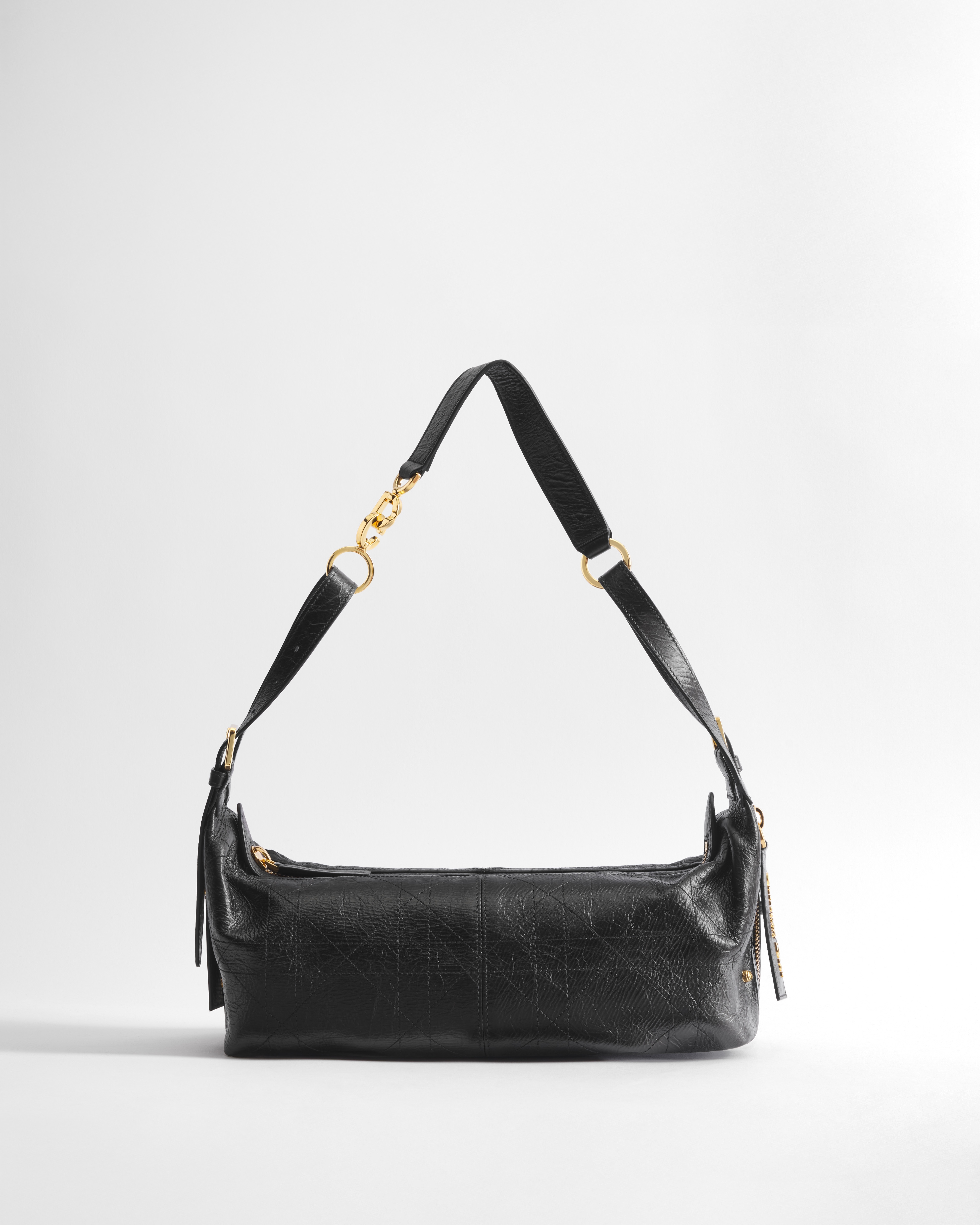 Mittelgroße D-Journey Tasche aus Kalbsleder in Knitteroptik Flat Macrocannage in Schwarz E01