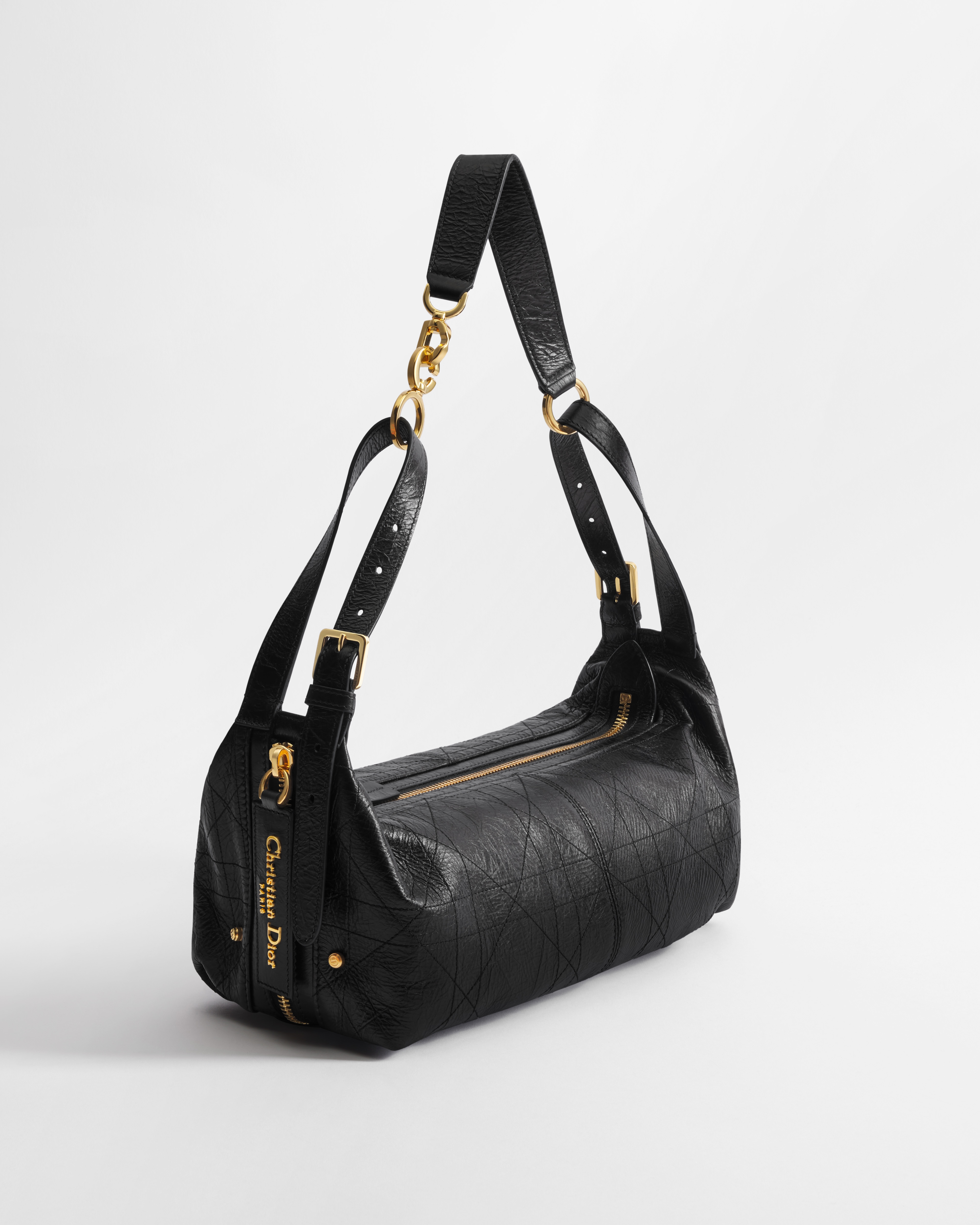 Sac D-Journey Medium en cuir de veau craquelé Flat Macrocannage noir E03