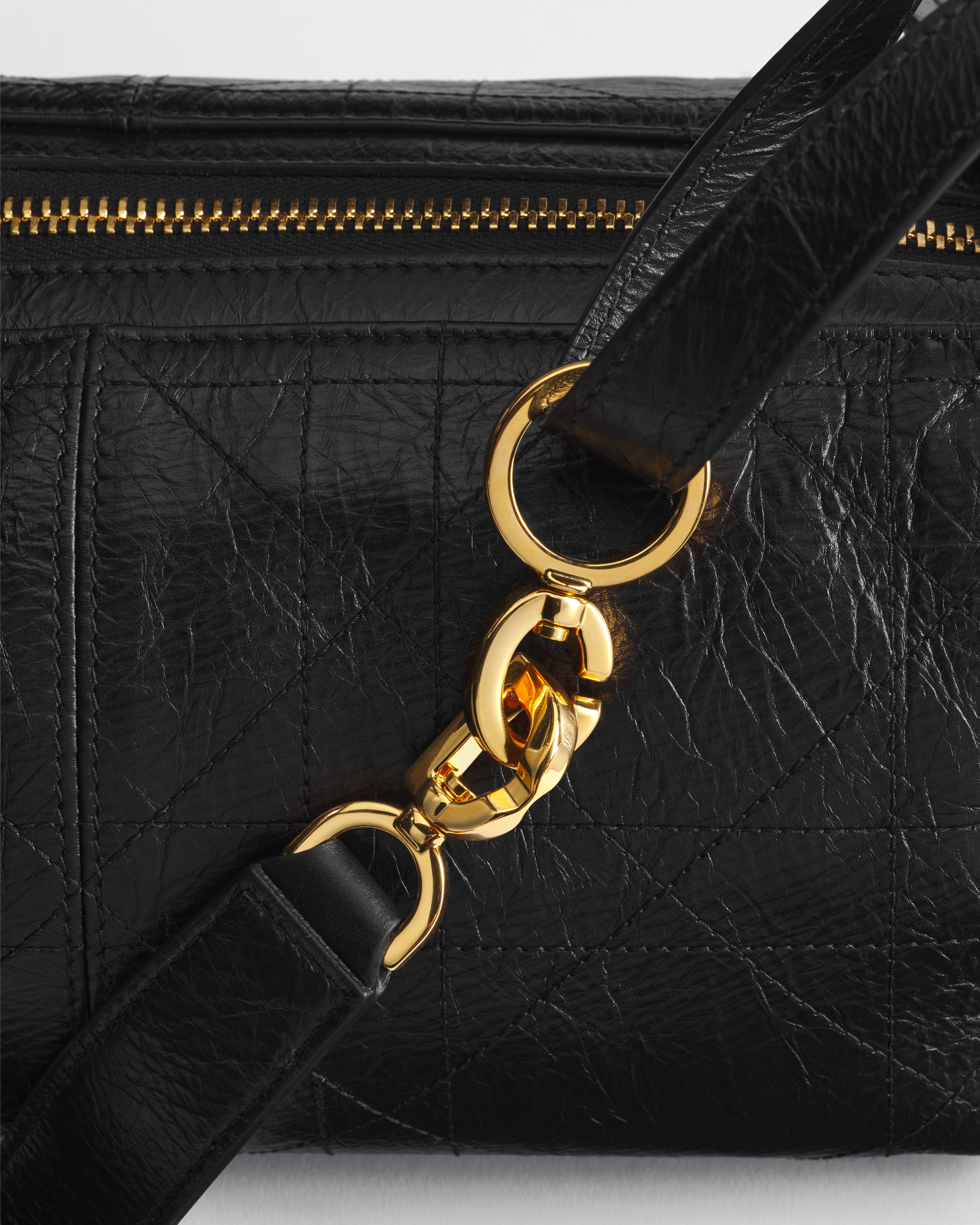 Medium D-Journey Bag in Crinkled Calfskin Black Flat Macrocannage E09