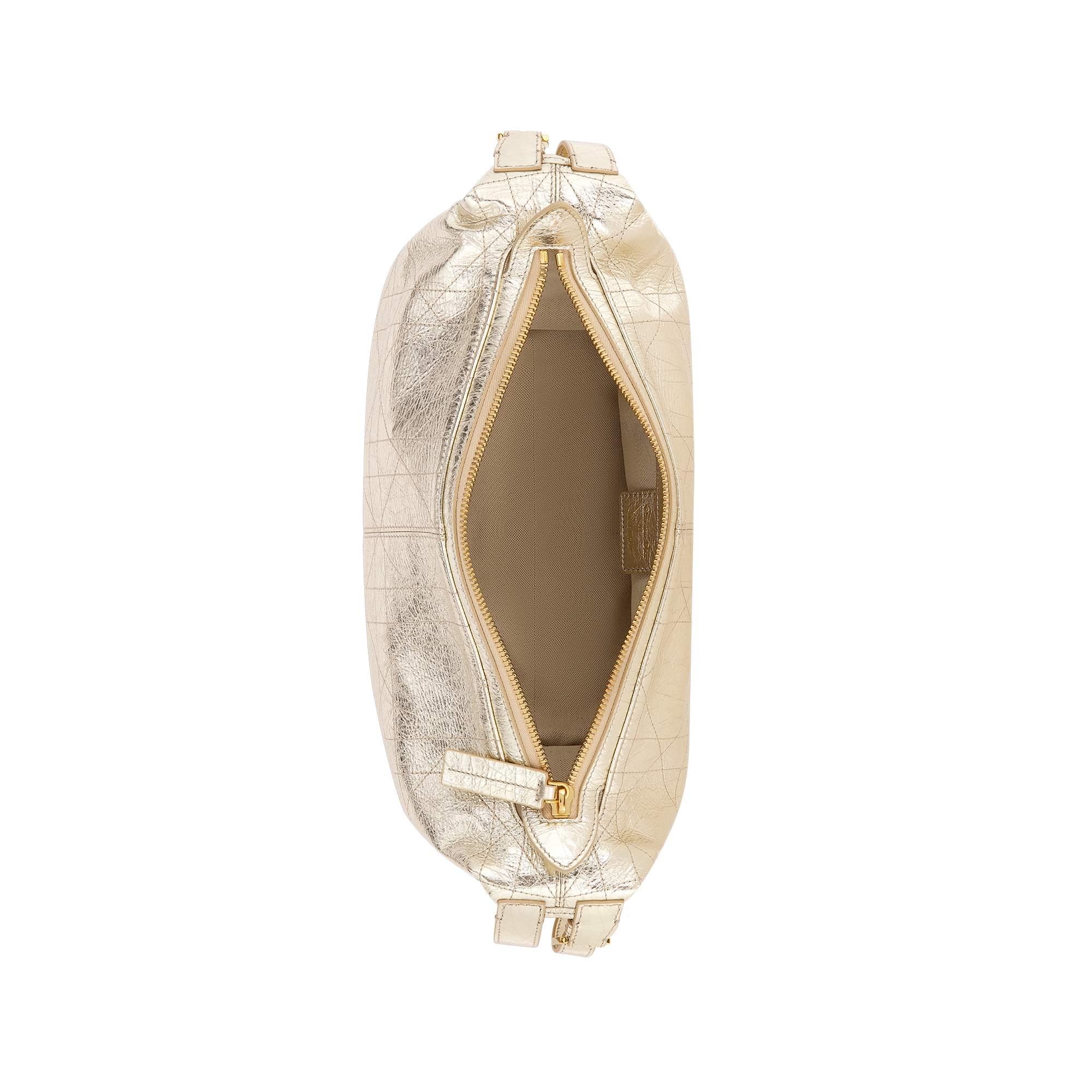Medium D-Journey Bag in Crinkled Calfskin Metallic Gold-Tone Flat Macrocannage E06
