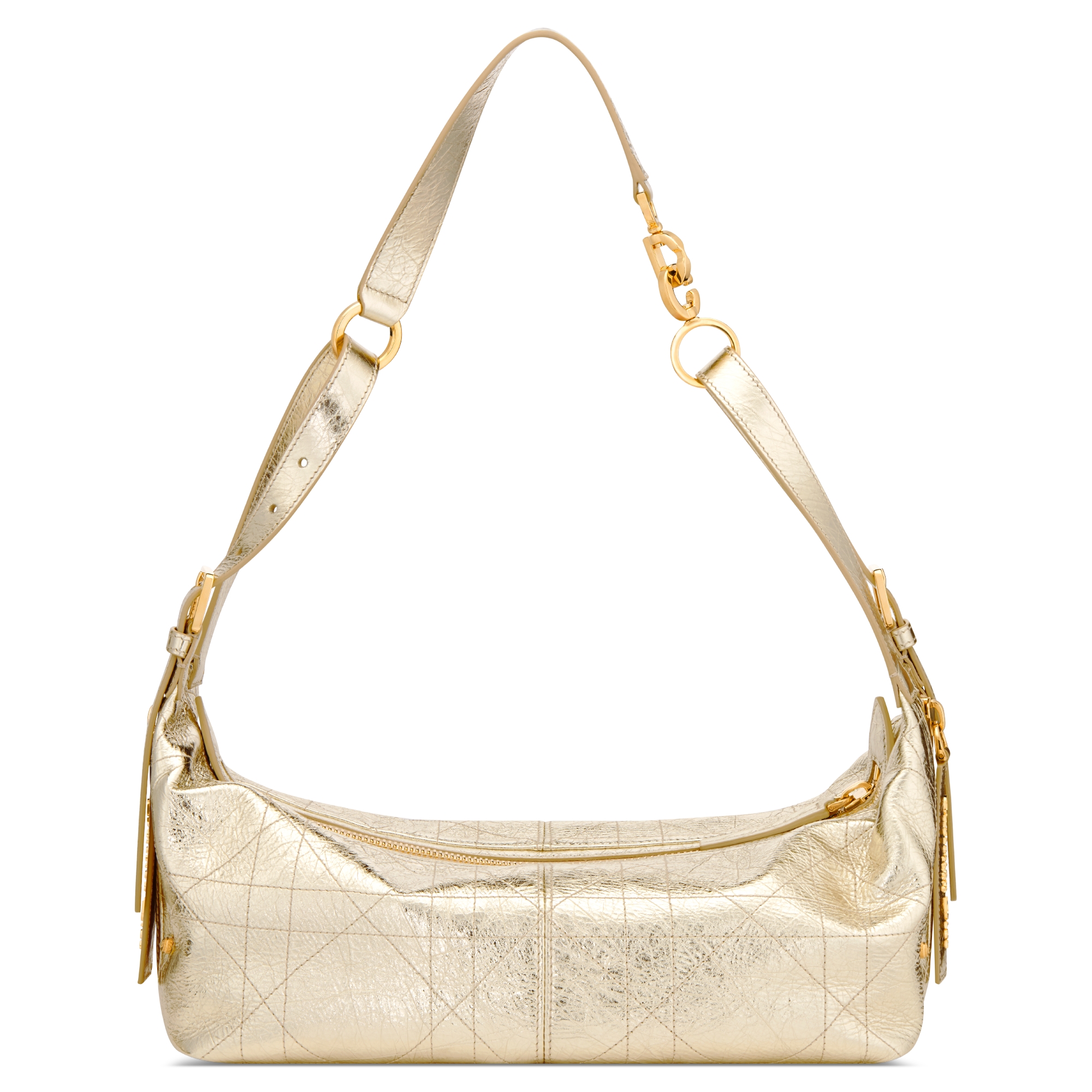 Bolsa D-Journey média em couro de vitelo enrugado Flat Macrocannage dourado metálico E08