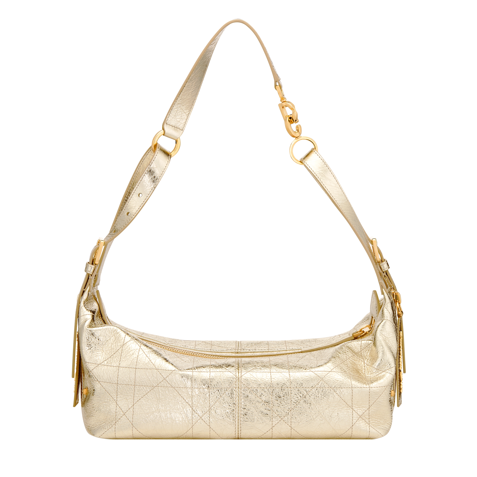 Medium D-Journey Bag in Crinkled Calfskin Metallic Gold-Tone Flat Macrocannage E08