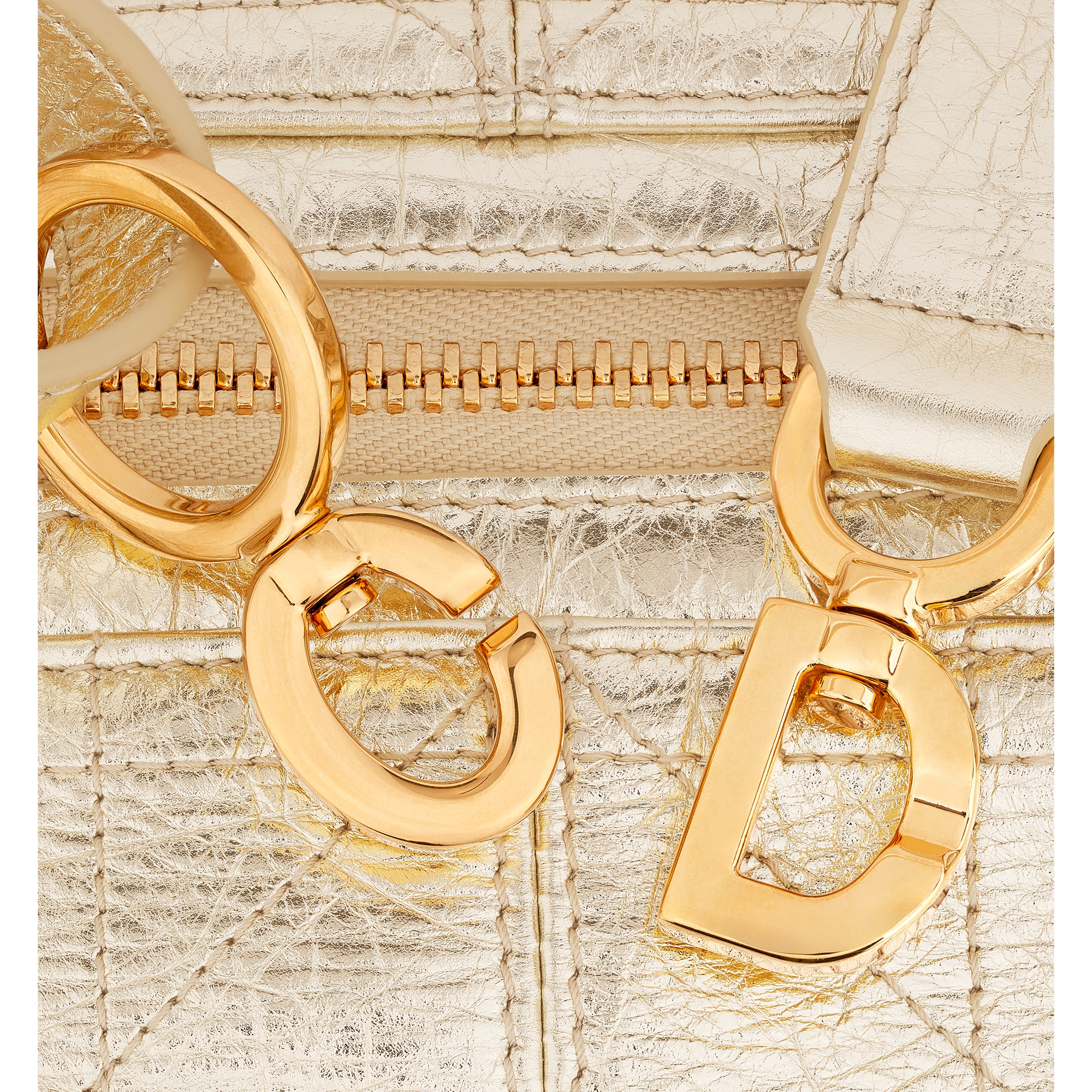 Medium D-Journey Bag in Crinkled Calfskin Metallic Gold-Tone Flat Macrocannage E09