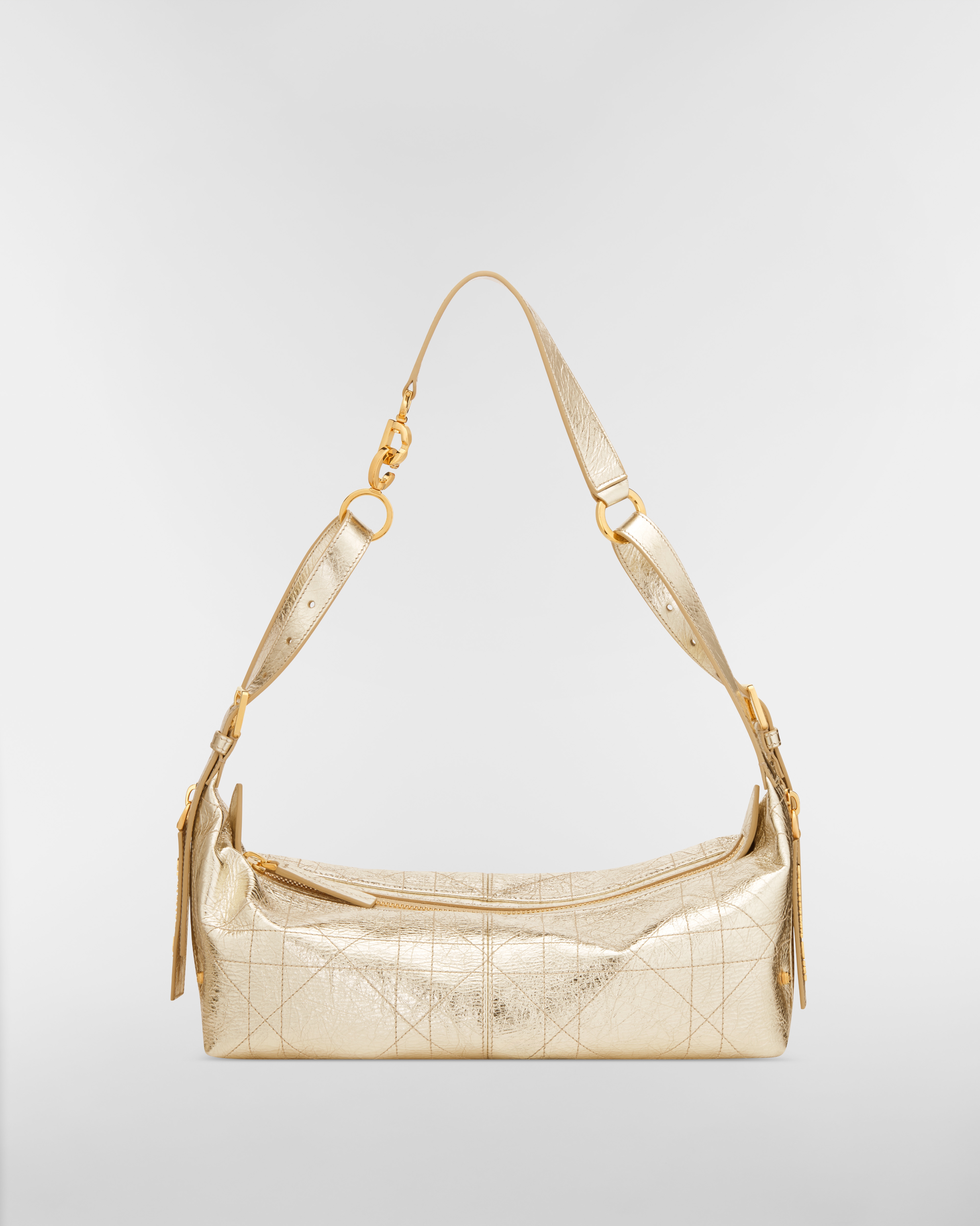 Medium D-Journey Bag in Crinkled Calfskin Metallic Gold-Tone Flat Macrocannage E01