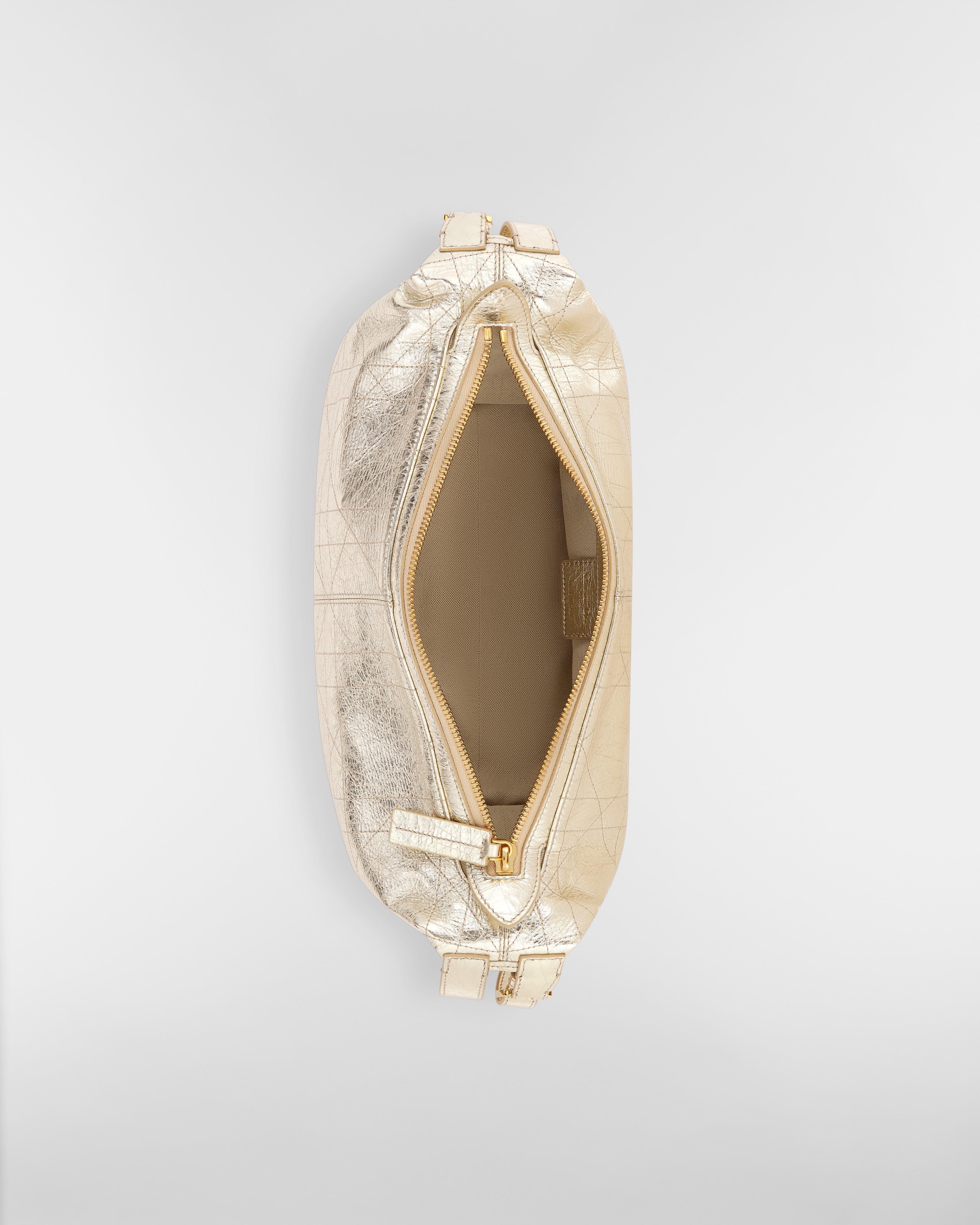 Medium D-Journey Bag in Crinkled Calfskin Metallic Gold-Tone Flat Macrocannage E06