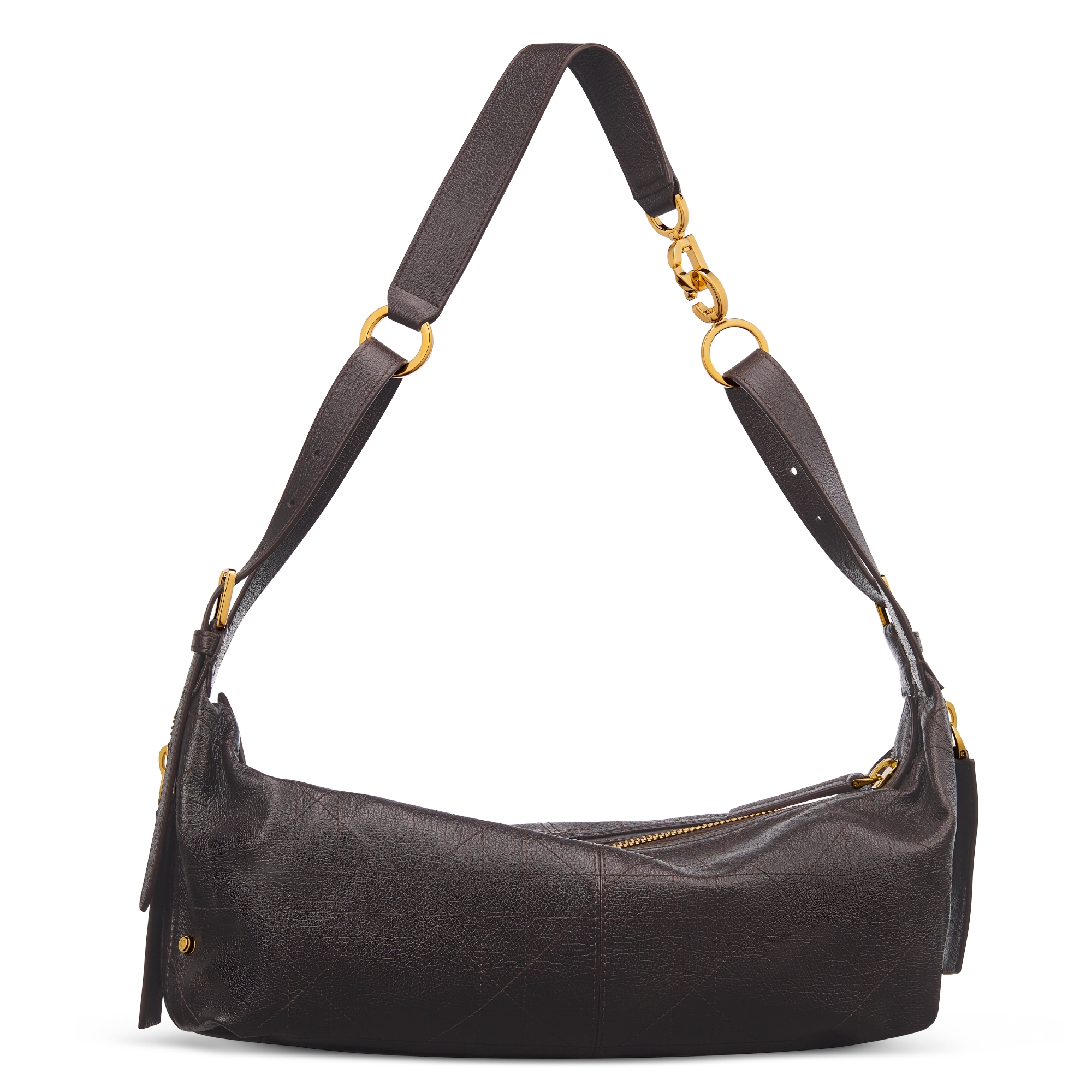 Medium D-Journey Bag in Shiny Grained Calfskin Chocolate Brown Flat Macrocannage E08