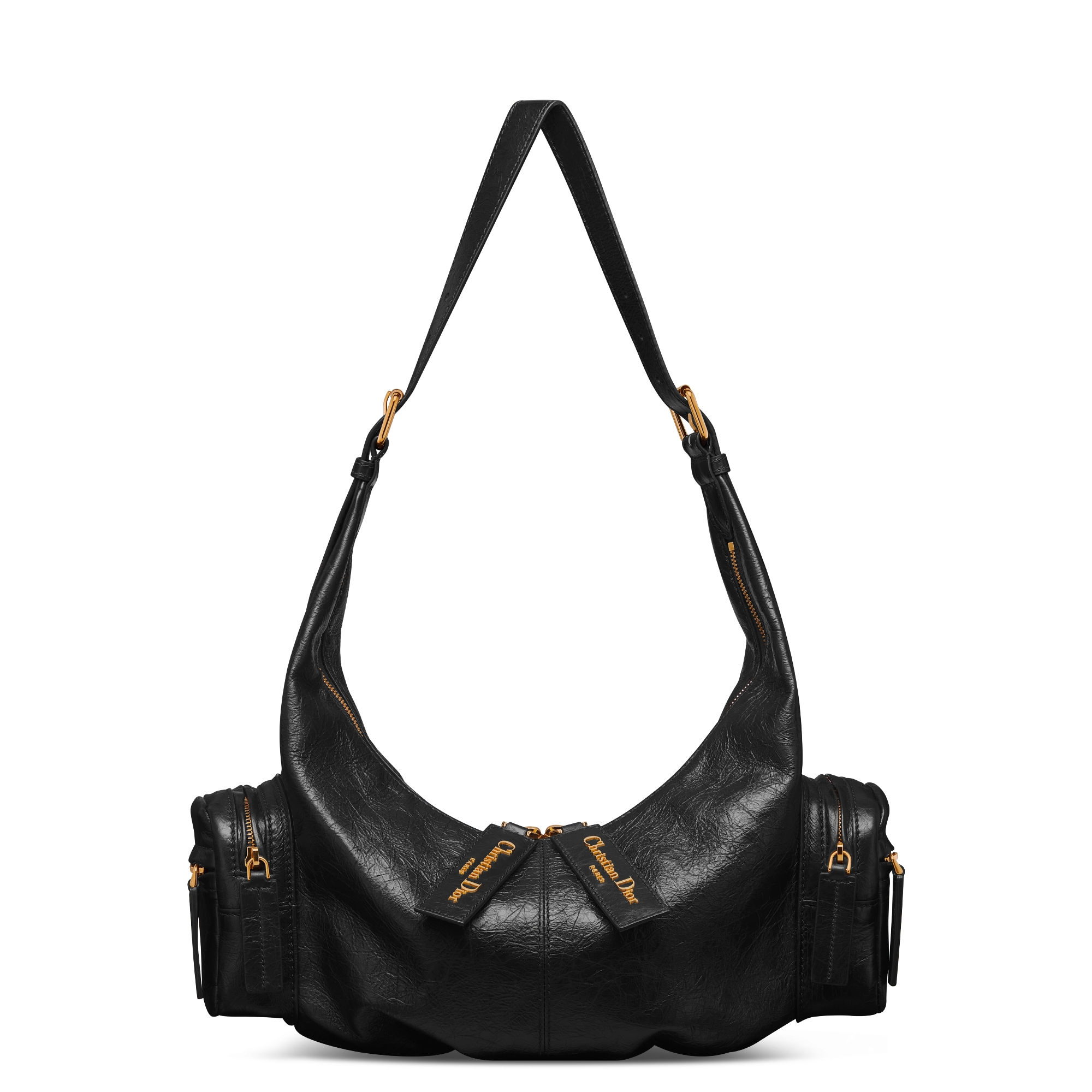 Medium Grand Tour Multipocket Bag Black Crinkled Calfskin E01