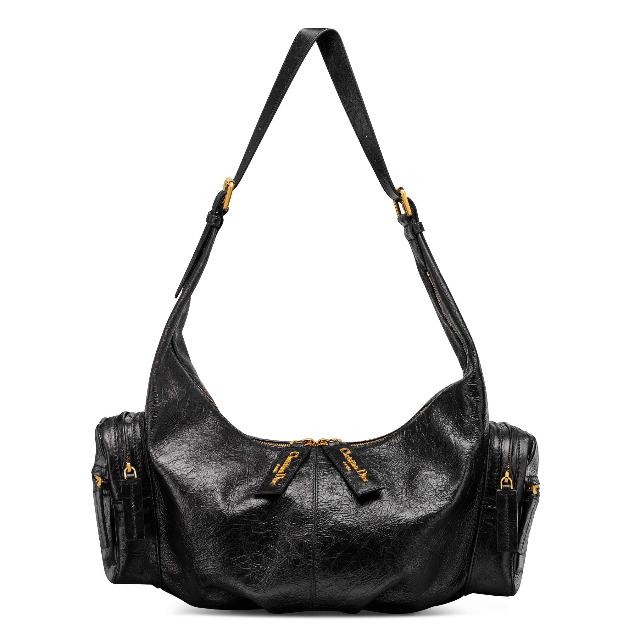 Sac Grand Tour Multipocket Large Cuir de veau craquelé noir E01