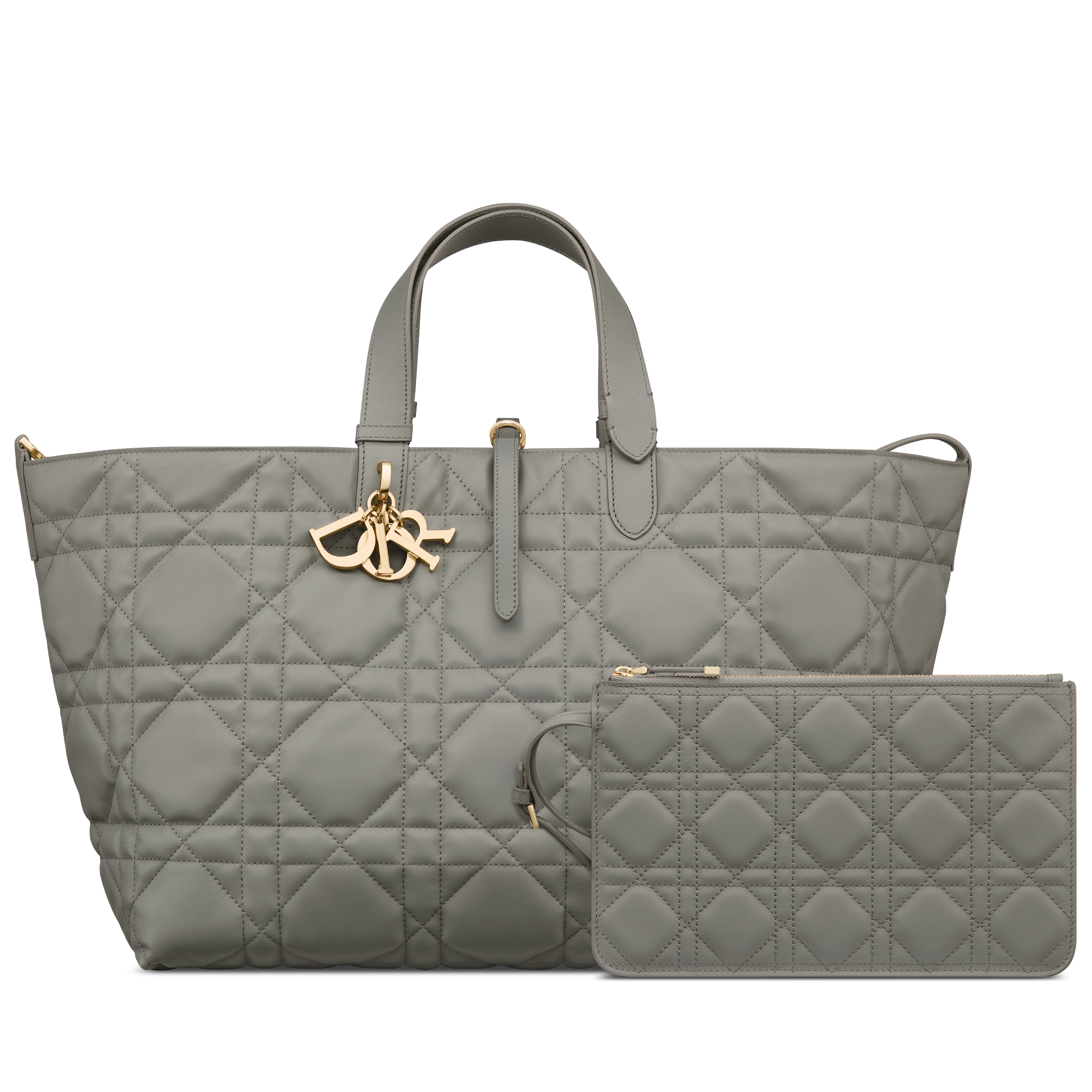 Sac Dior Toujours Large Cuir de veau Macrocannage gris Stone E10