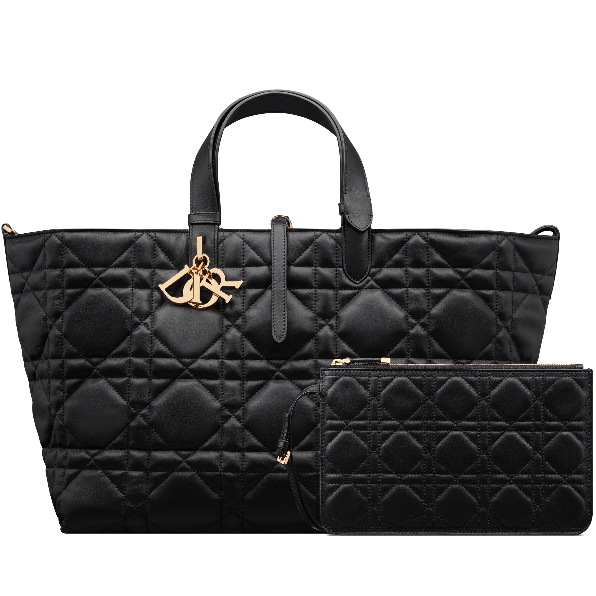 Large Dior Toujours Bag Black Macrocannage Calfskin E10