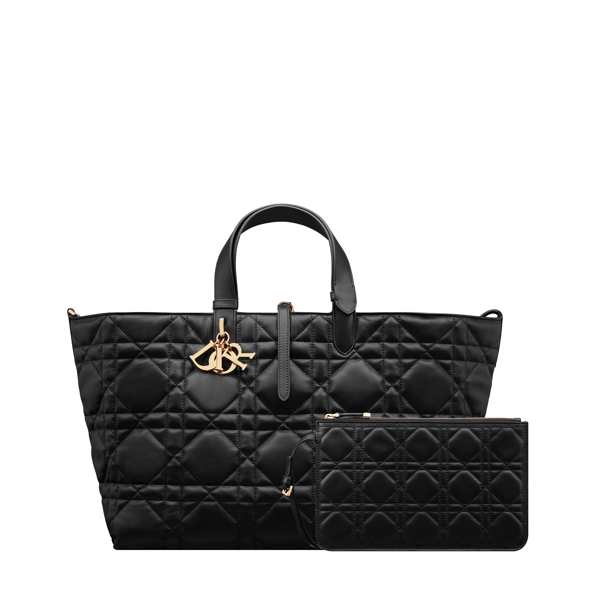 Large Dior Toujours Bag Black Macrocannage Calfskin E10
