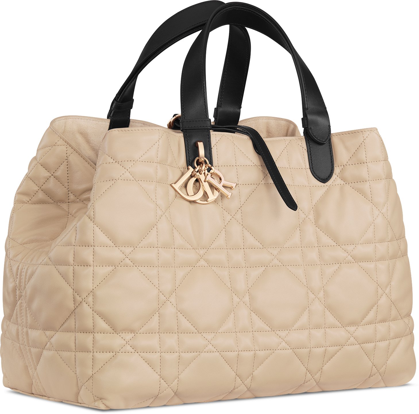 Grote Dior Toujours tas Touwkleur en zwart kalfsleer met Macrocannage motief DIOR