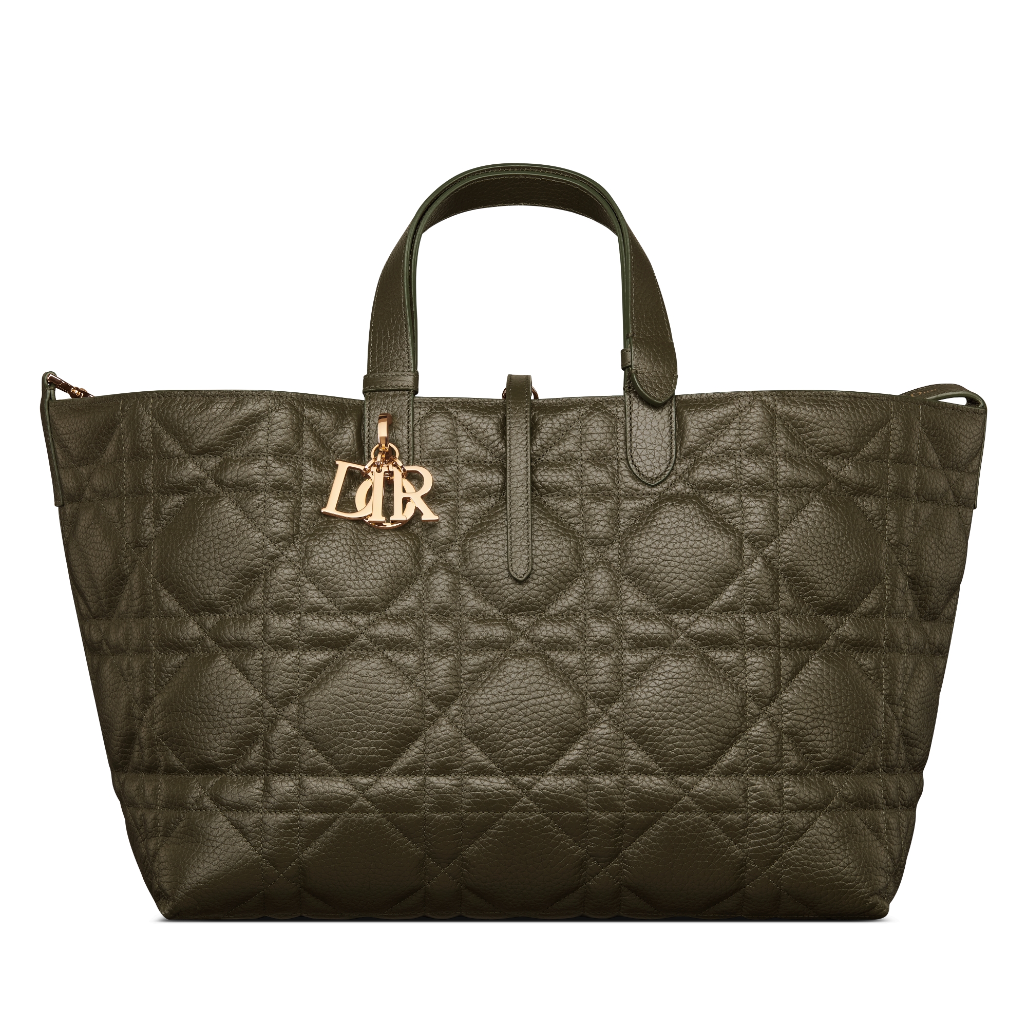 Large Dior Toujours Bag Khaki Macrocannage Grained Calfskin E01