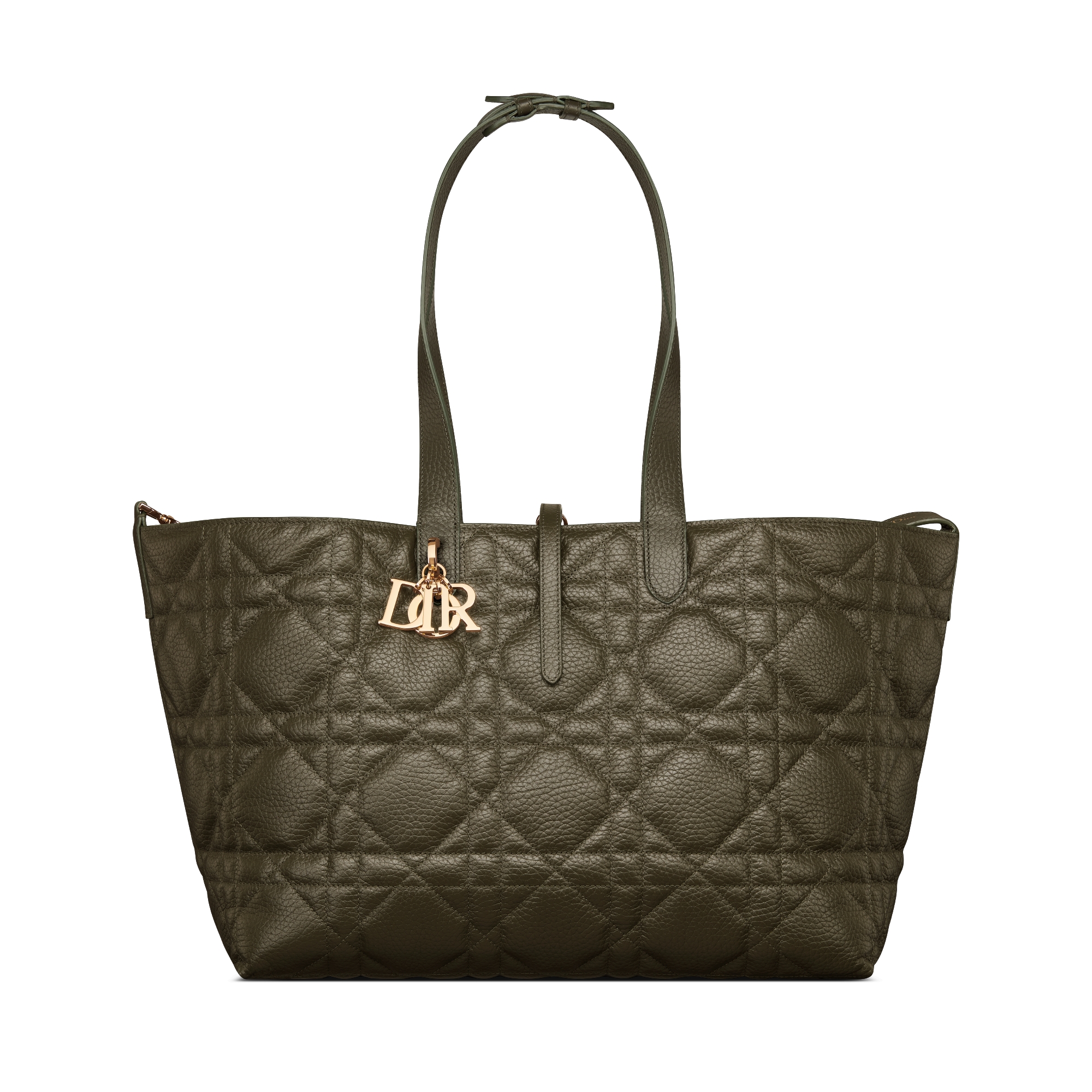 Large Dior Toujours Bag Khaki Macrocannage Grained Calfskin E07