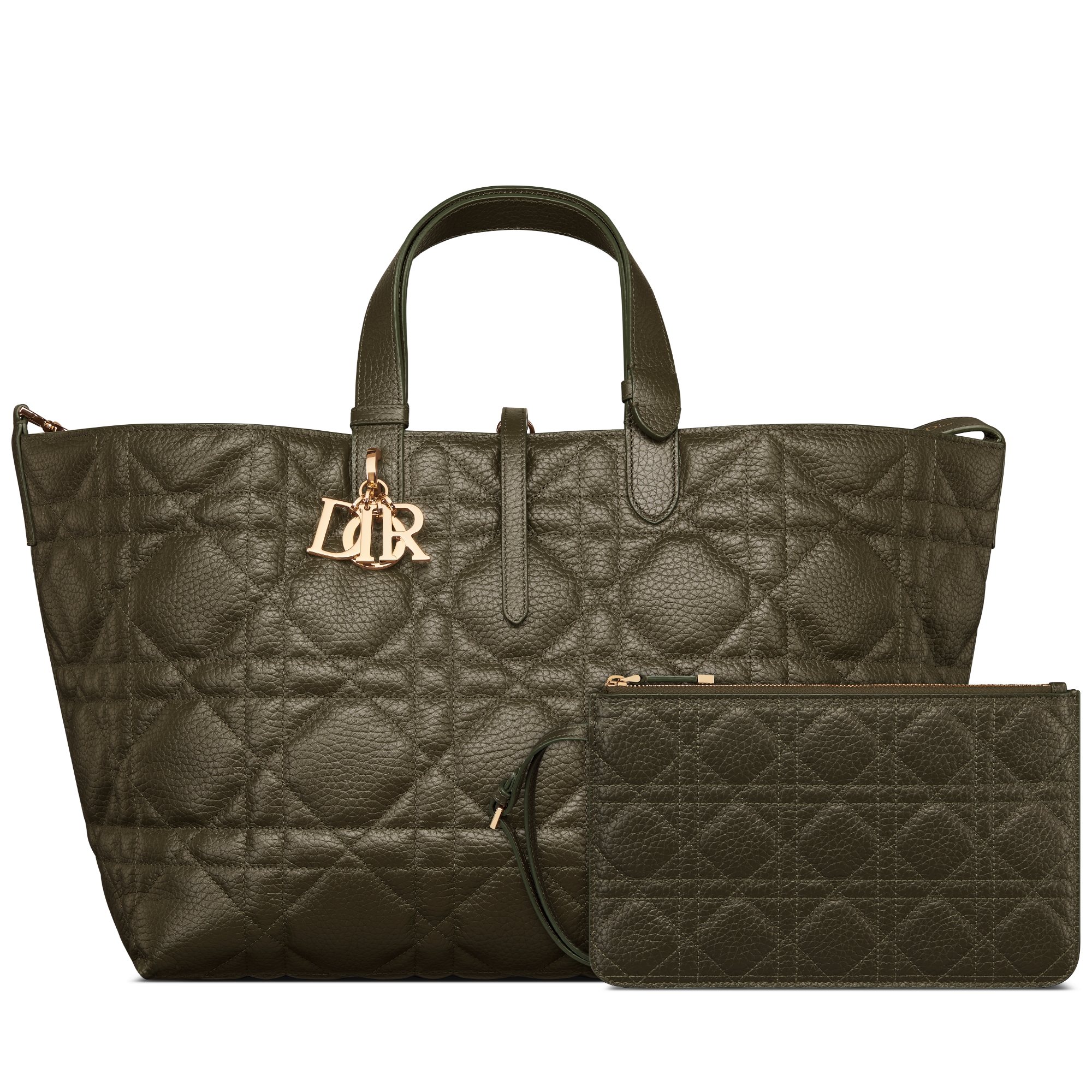 Large Dior Toujours Bag Khaki Macrocannage Grained Calfskin E10