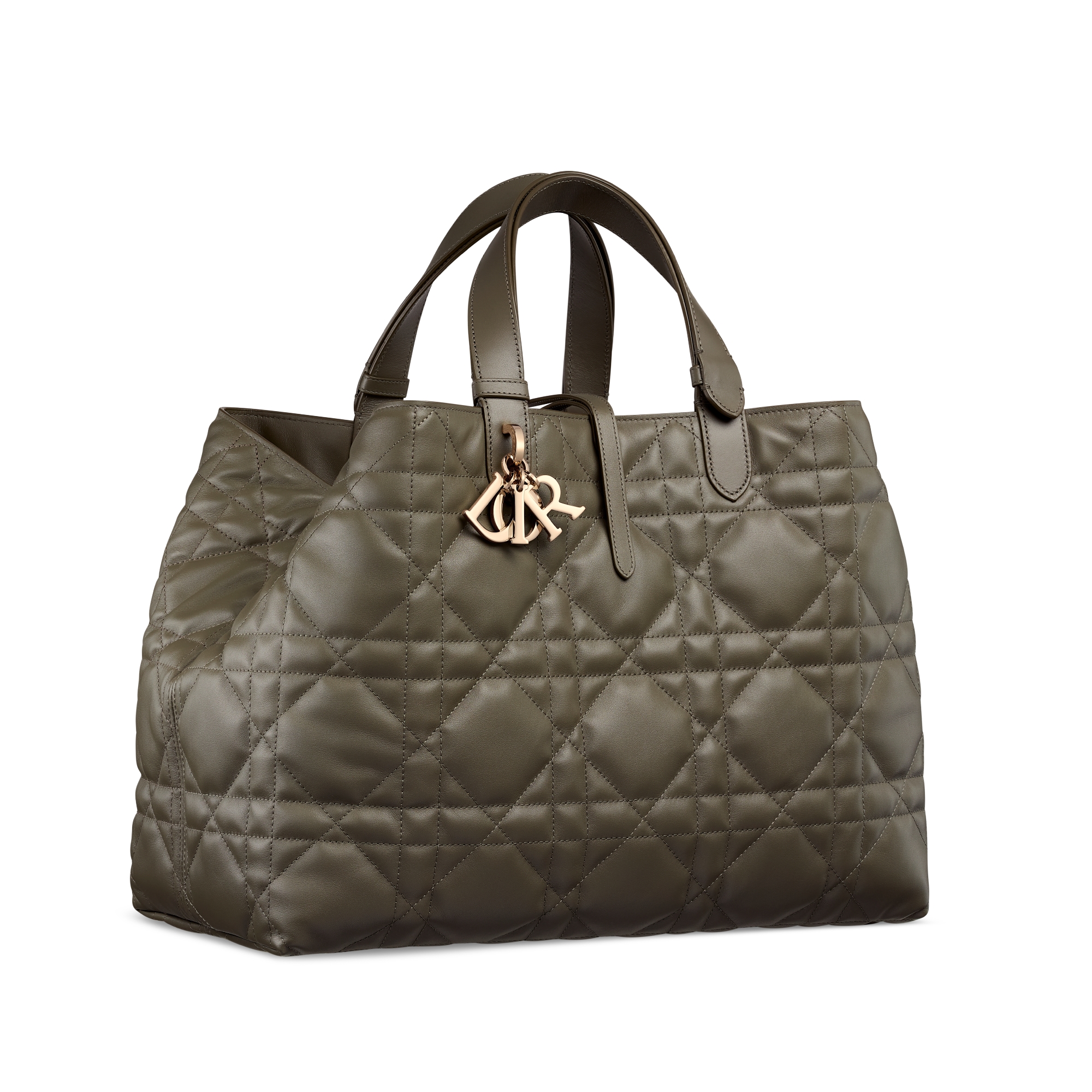 Large Dior Toujours Bag Olive Taupe Macrocannage Calfskin E03