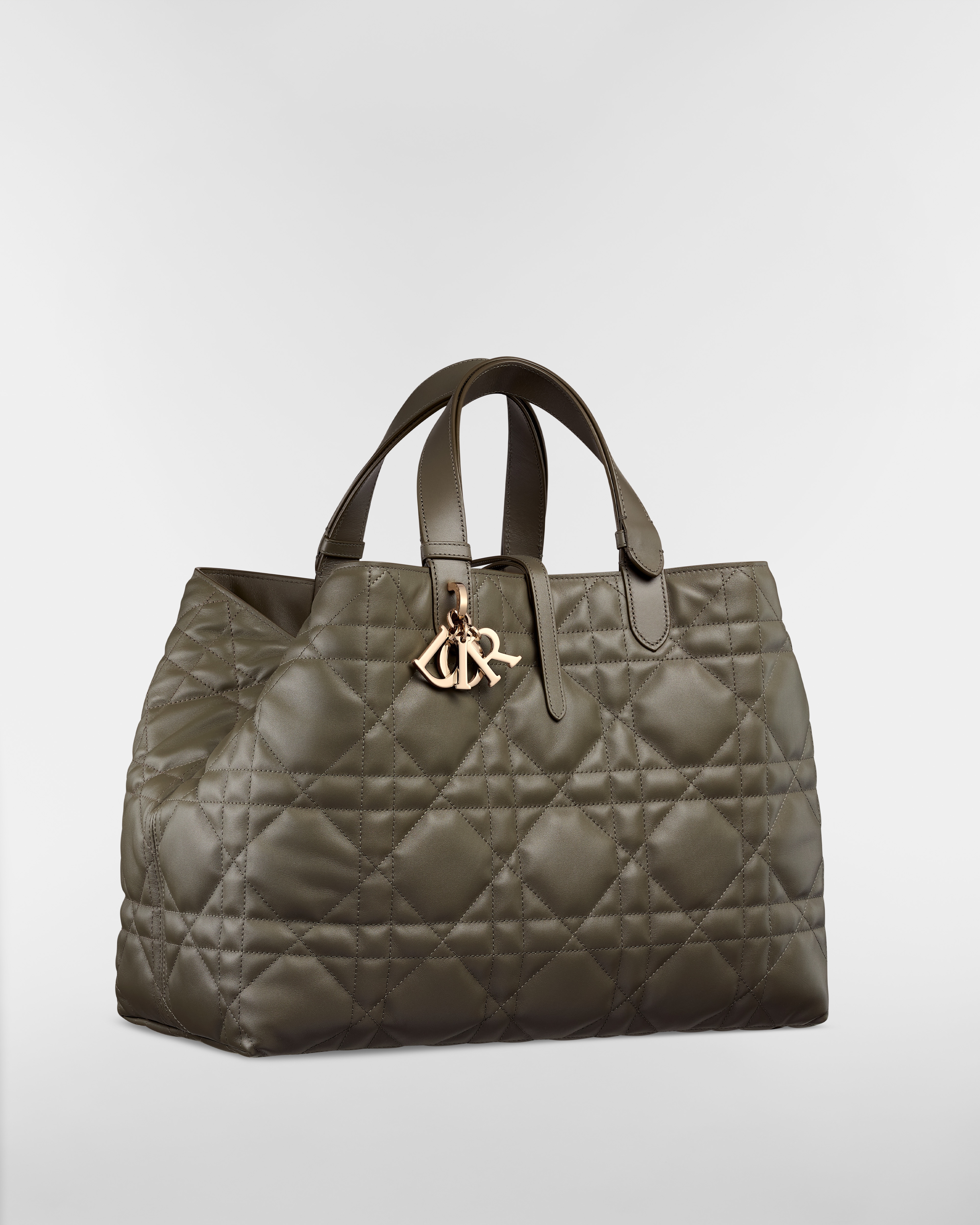 Large Dior Toujours Bag Olive Taupe Macrocannage Calfskin E03