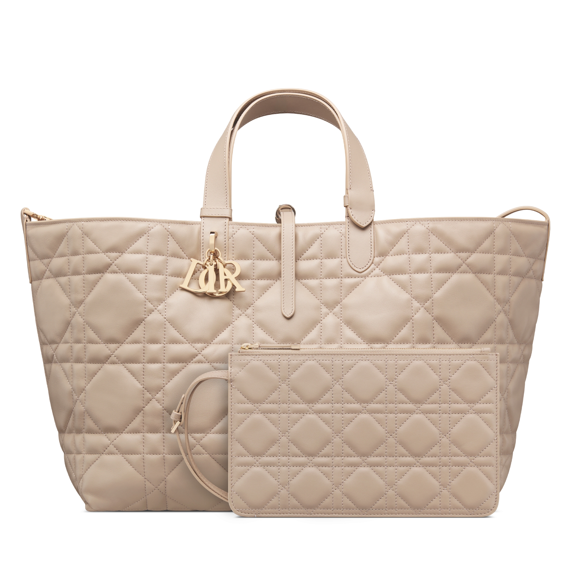 Große Dior Toujours Tasche Macrocannage Kalbsleder in Wüstentaupe E10