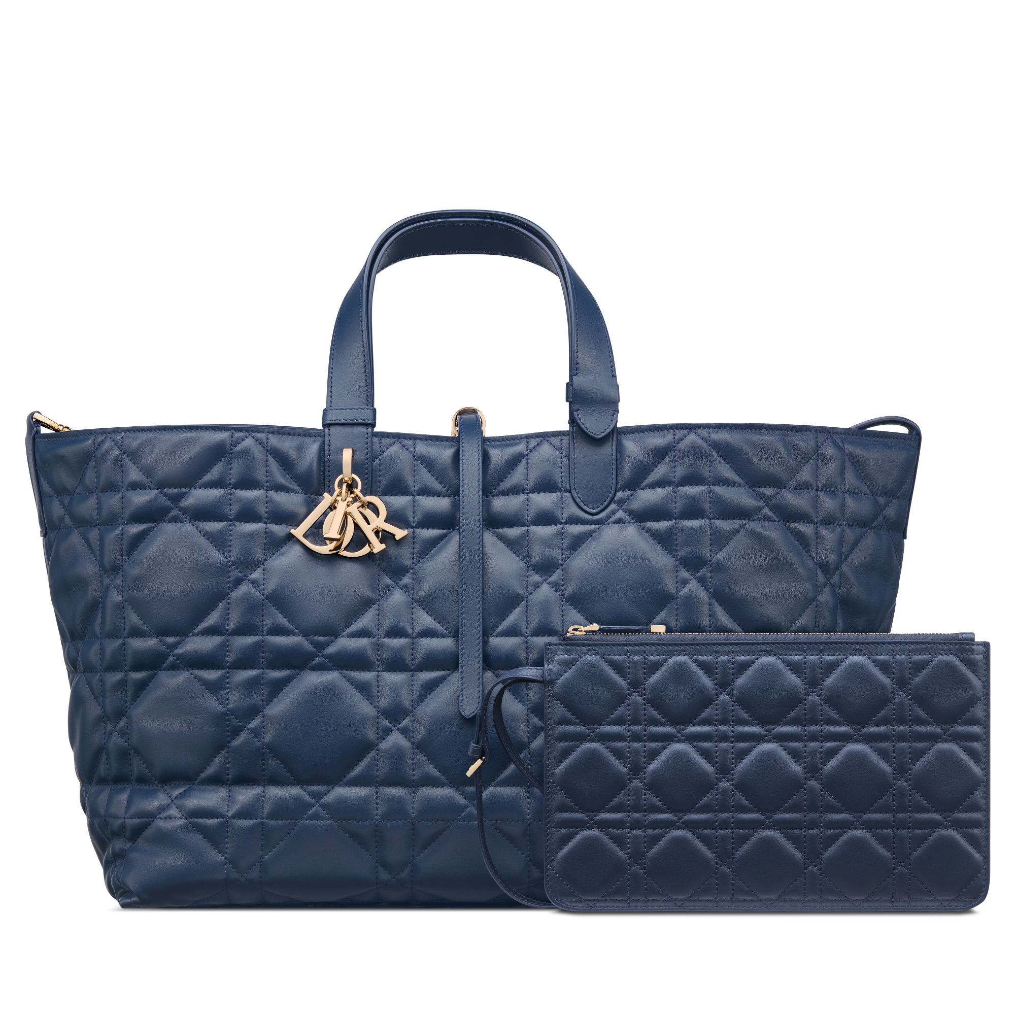 Large Dior Toujours Bag Deep Ocean Blue Macrocannage Calfskin E10