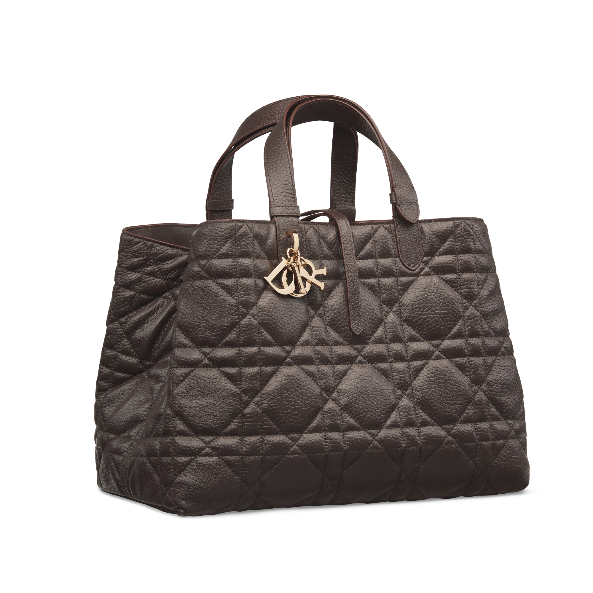 Large Dior Toujours Bag Dark Chocolate Brown Macrocannage Grained Calfskin E03