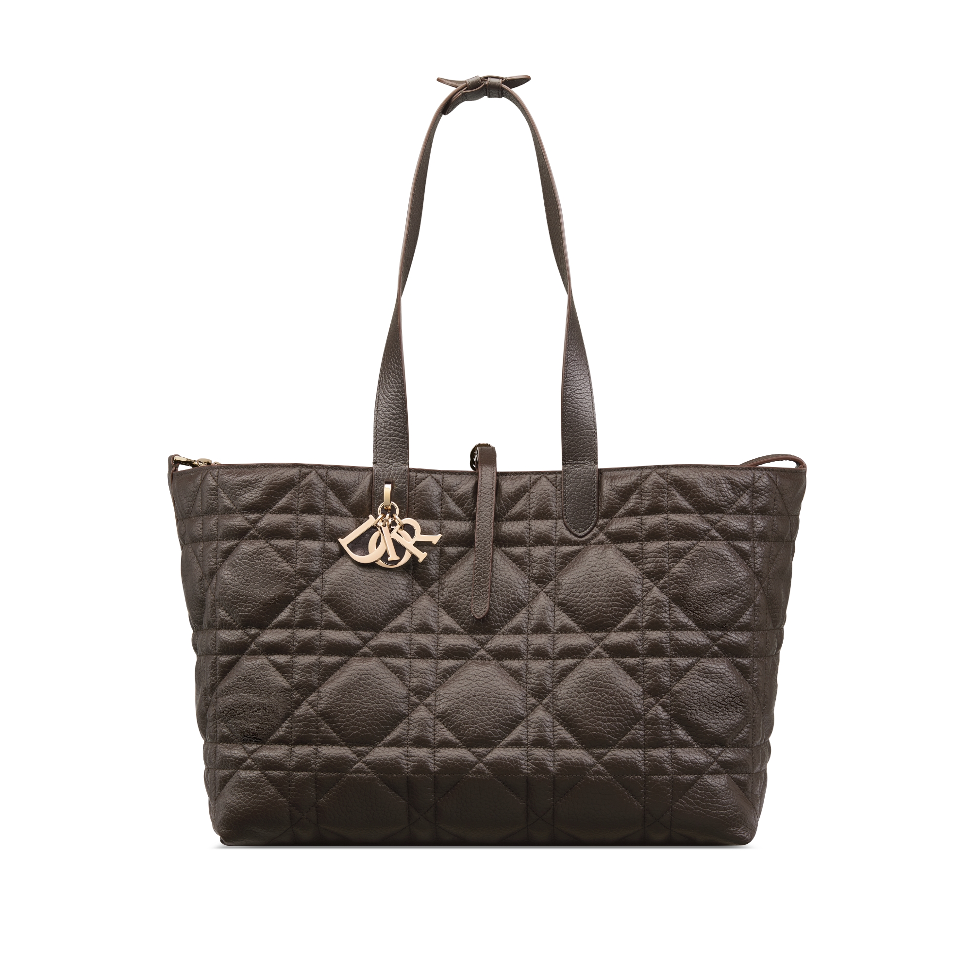 Large Dior Toujours Bag Dark Chocolate Brown Macrocannage Grained Calfskin E07