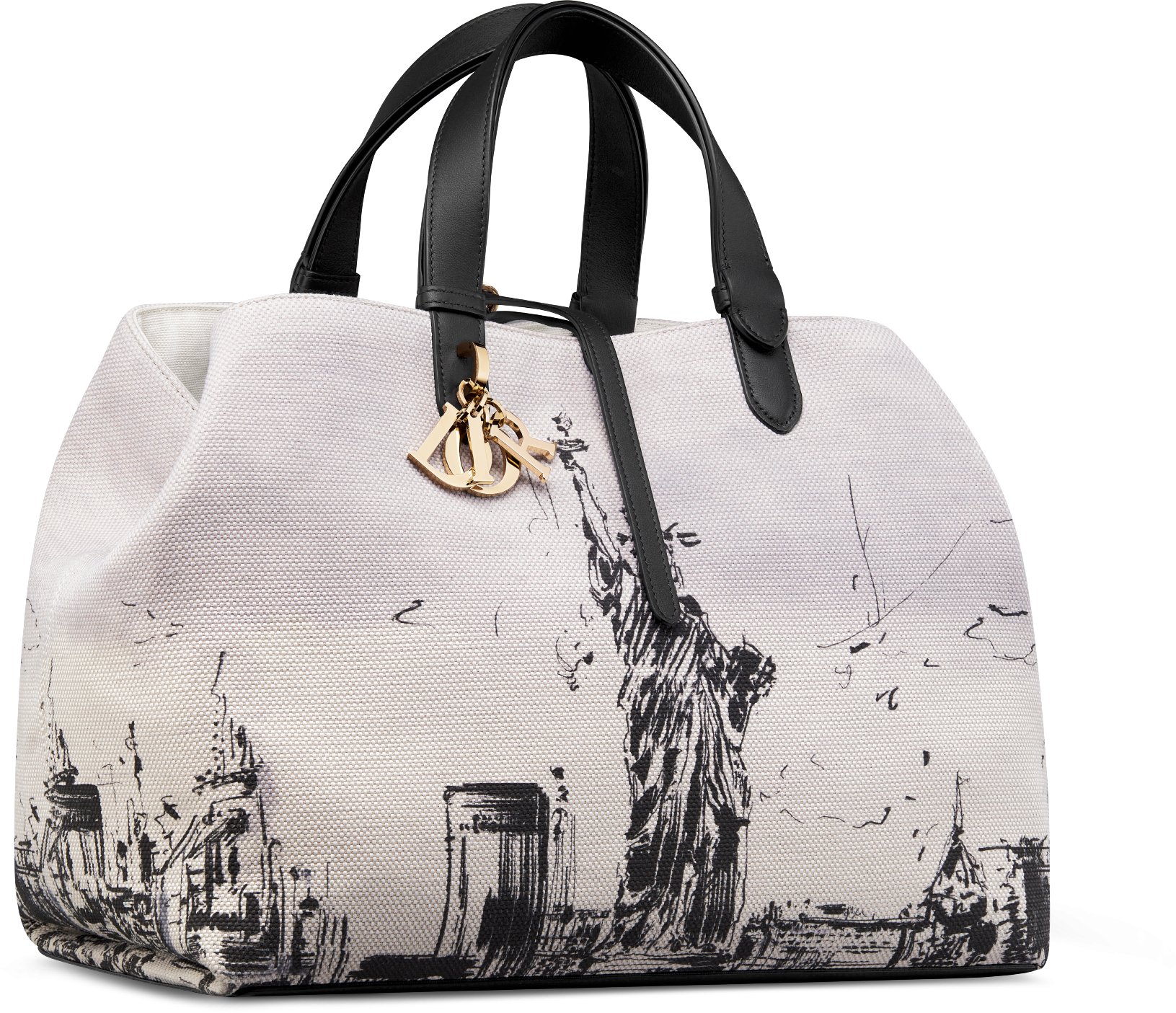 Large Dior Toujours Bag Latte and Black Canvas with New York Print DIOR