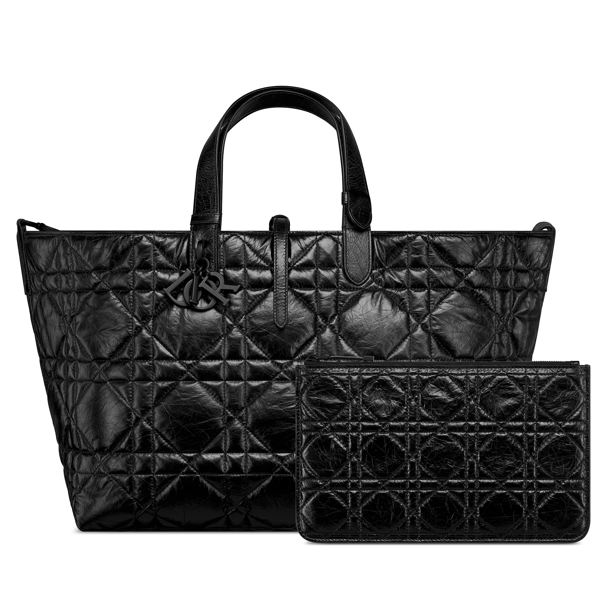Large Dior Toujours Bag Black Macrocannage Crinkled Calfskin E10