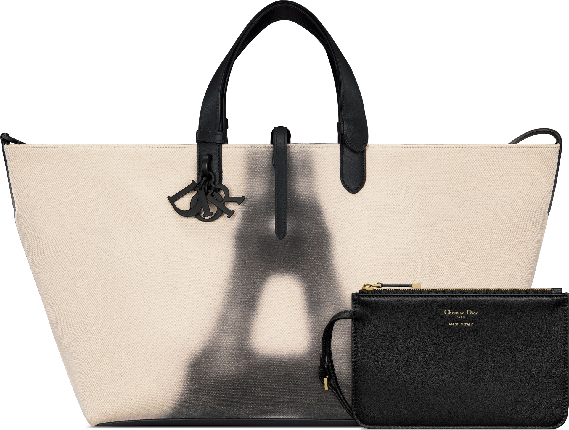 Bolso grande Dior Toujours Lona latte y negra con estampado de la Torre Eiffel DIOR