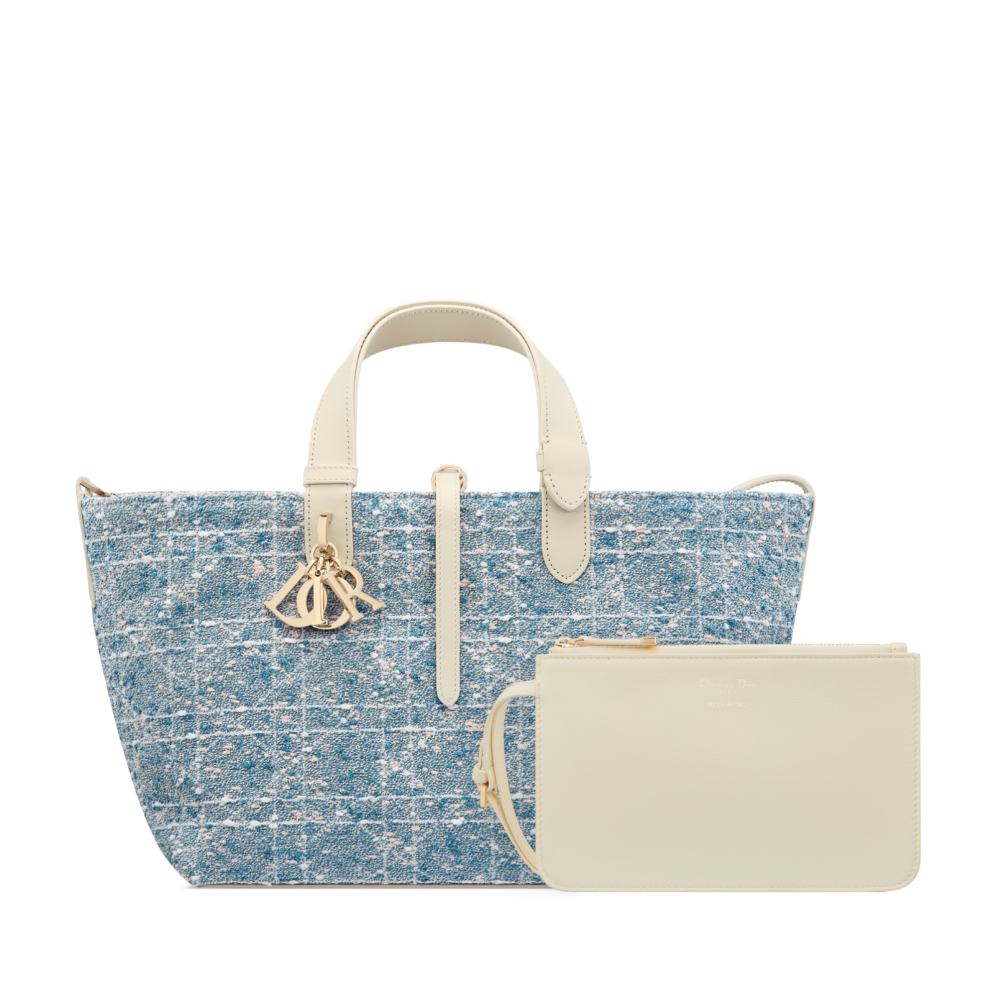 Dior Toujours 미디엄 백 셀레스티얼 블루 트위드 & 화이트 까나쥬 모티브 E10