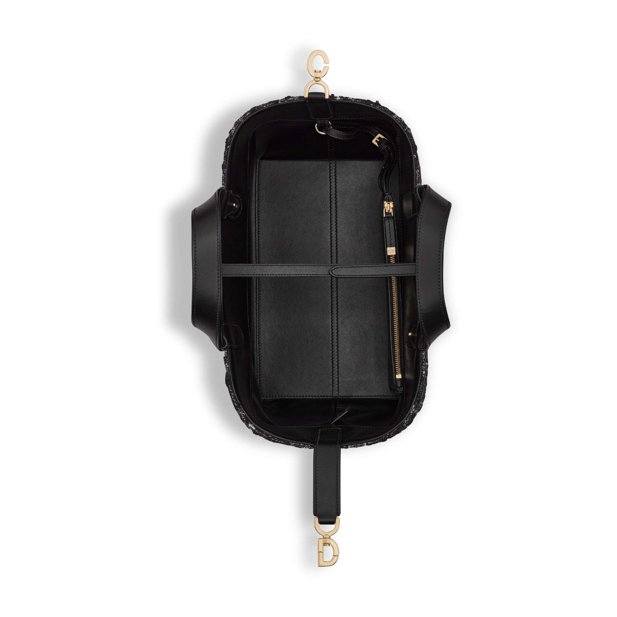 Bolso mediano Dior Toujours Tweed negro con motivo Cannage blanco E06