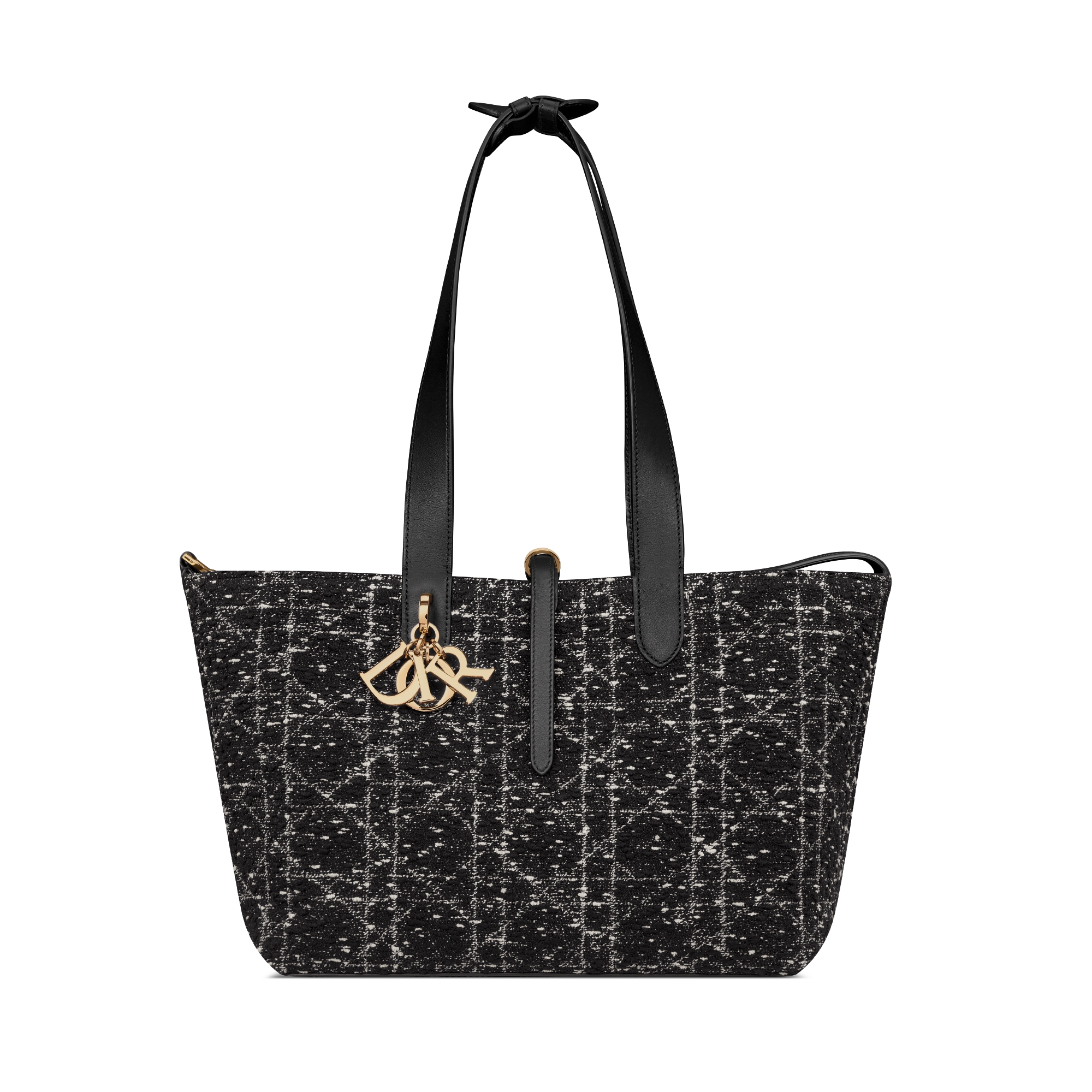 Bolso mediano Dior Toujours Tweed negro con motivo Cannage blanco E07