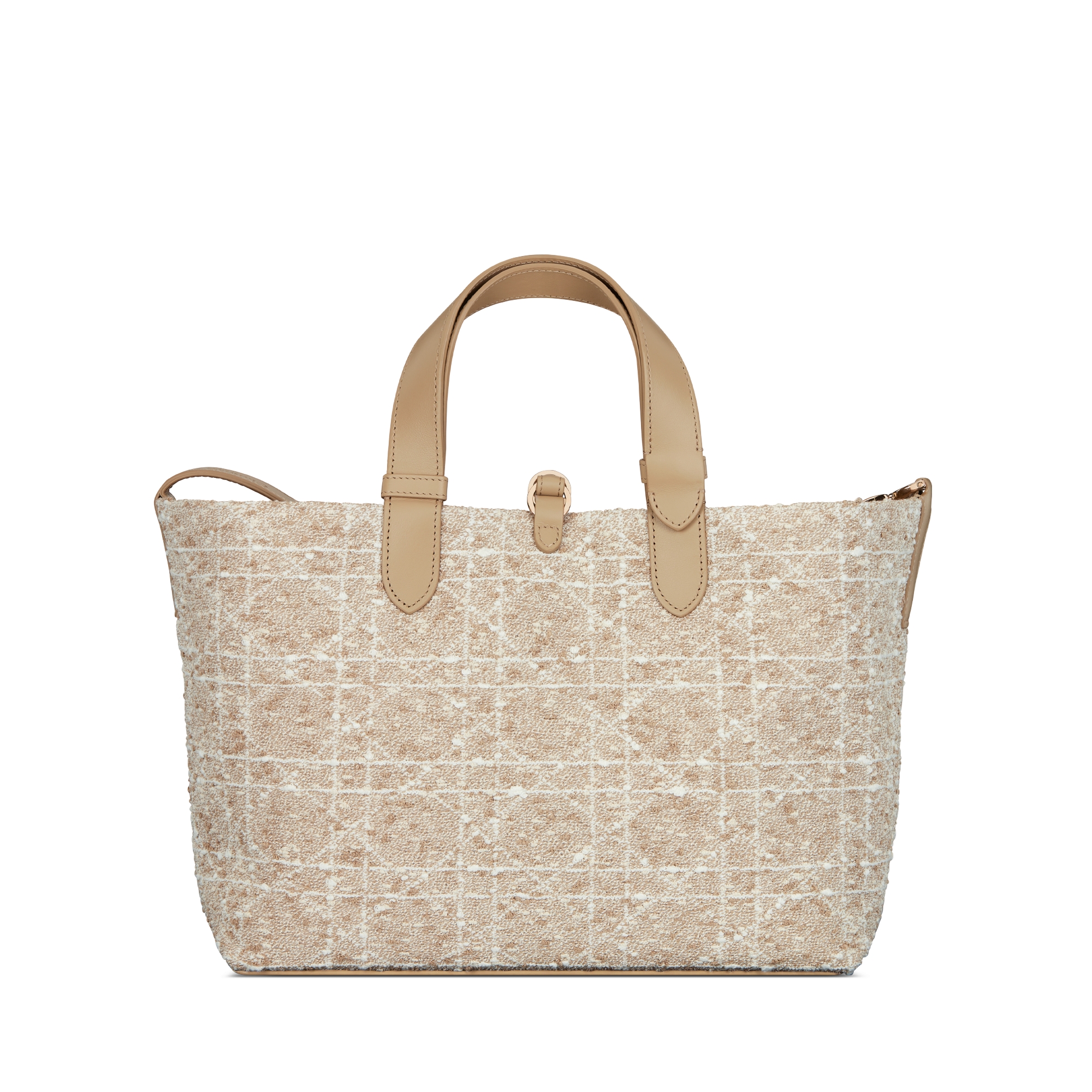 Medium Dior Toujours Bag Light Biscuit Tweed with White Cannage Motif E08