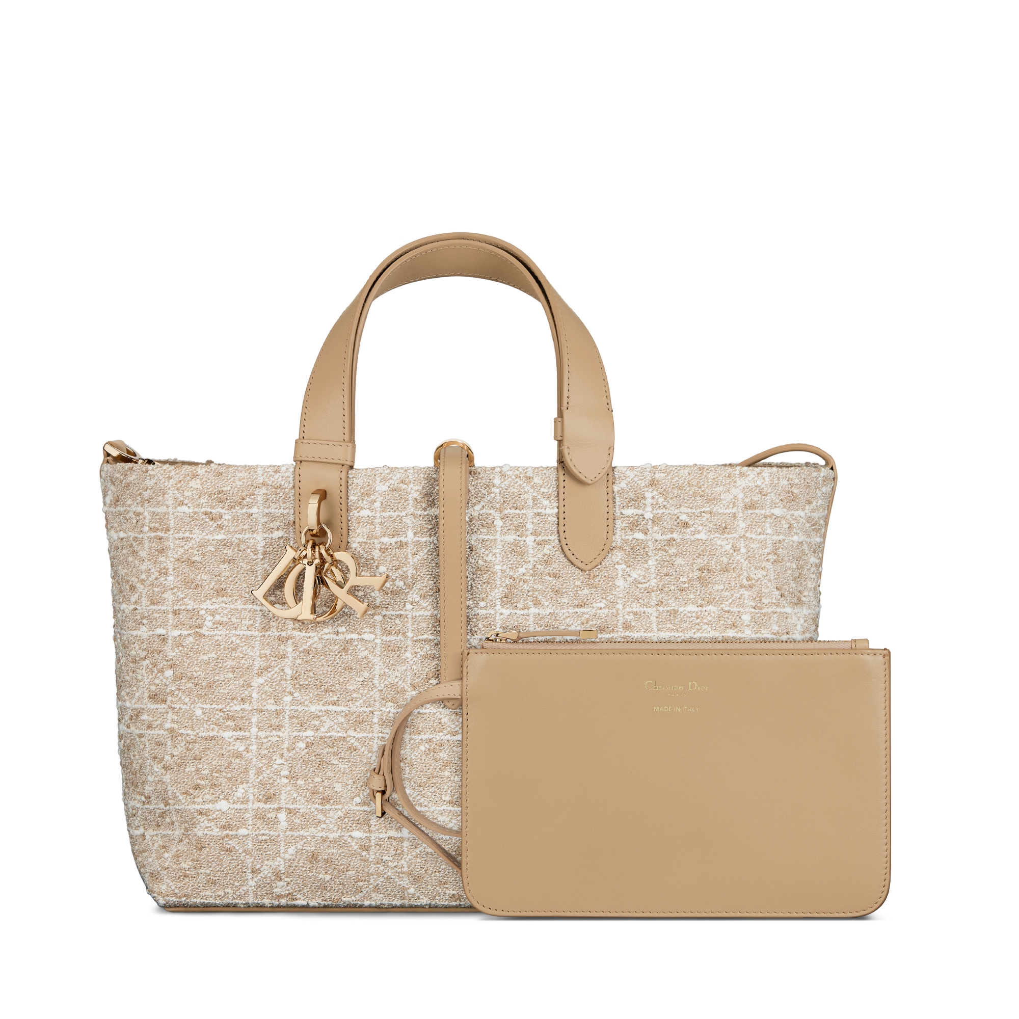 Medium Dior Toujours Bag Light Biscuit Tweed with White Cannage Motif E10