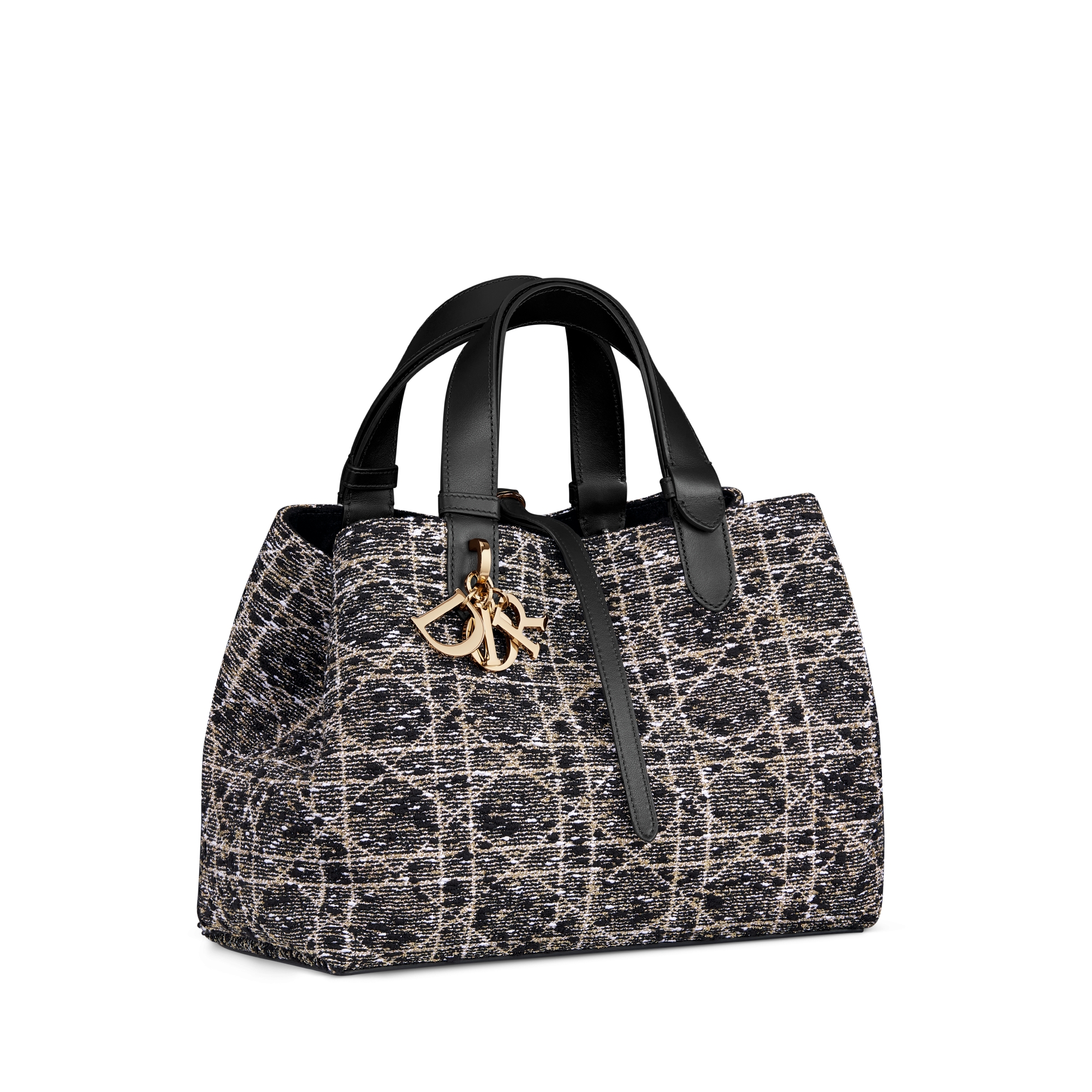 Medium Dior Toujours Bag Black Tweed with Cannage Motif in Gold-Tone Metallic Thread E03