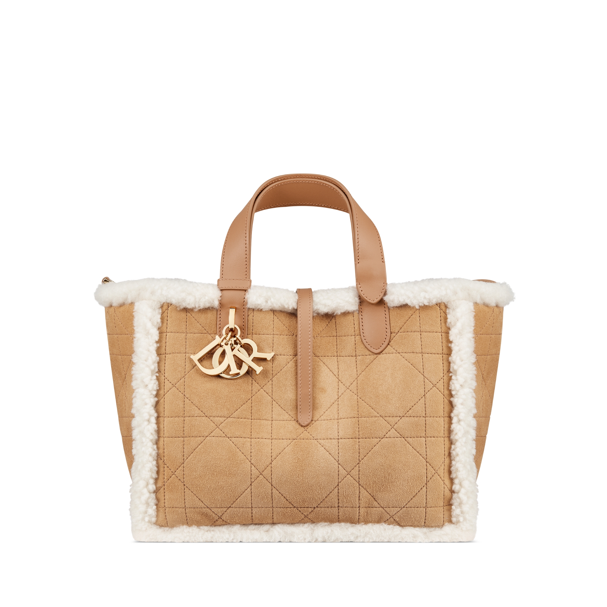 DiorAlps Medium Dior Toujours Bag Beige Macrocannage Suede Calfskin and Ecru Merino Wool E01