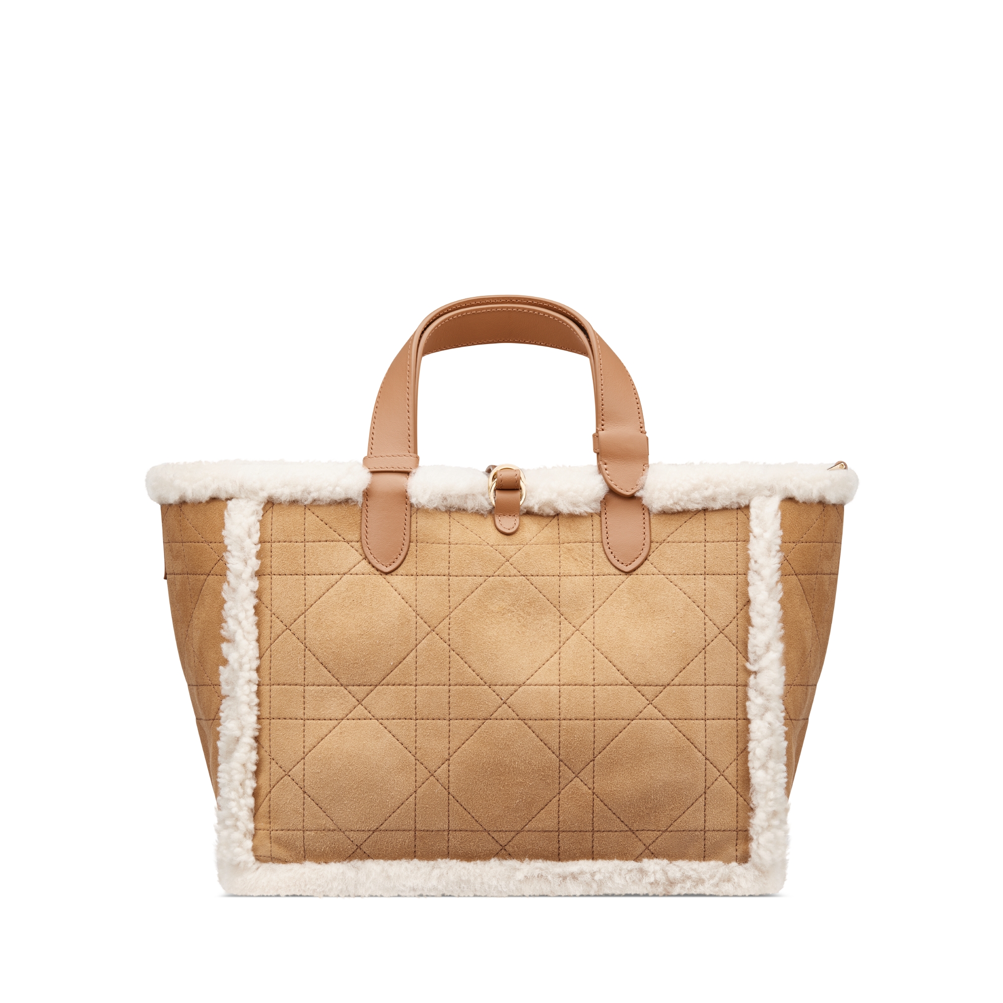 DiorAlps Medium Dior Toujours Bag Beige Macrocannage Suede Calfskin and Ecru Merino Wool E08