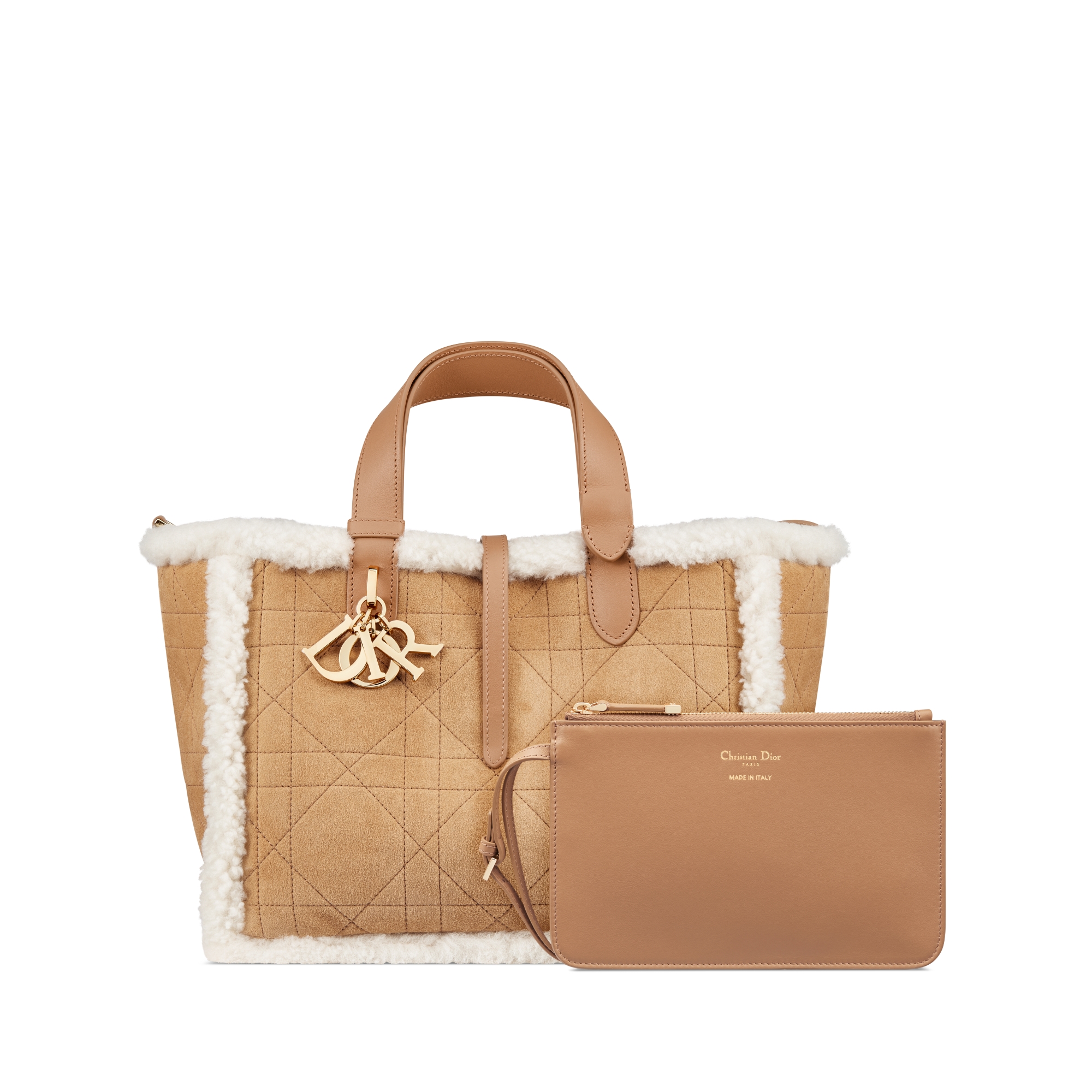 DiorAlps Medium Dior Toujours Bag Beige Macrocannage Suede Calfskin and Ecru Merino Wool E10
